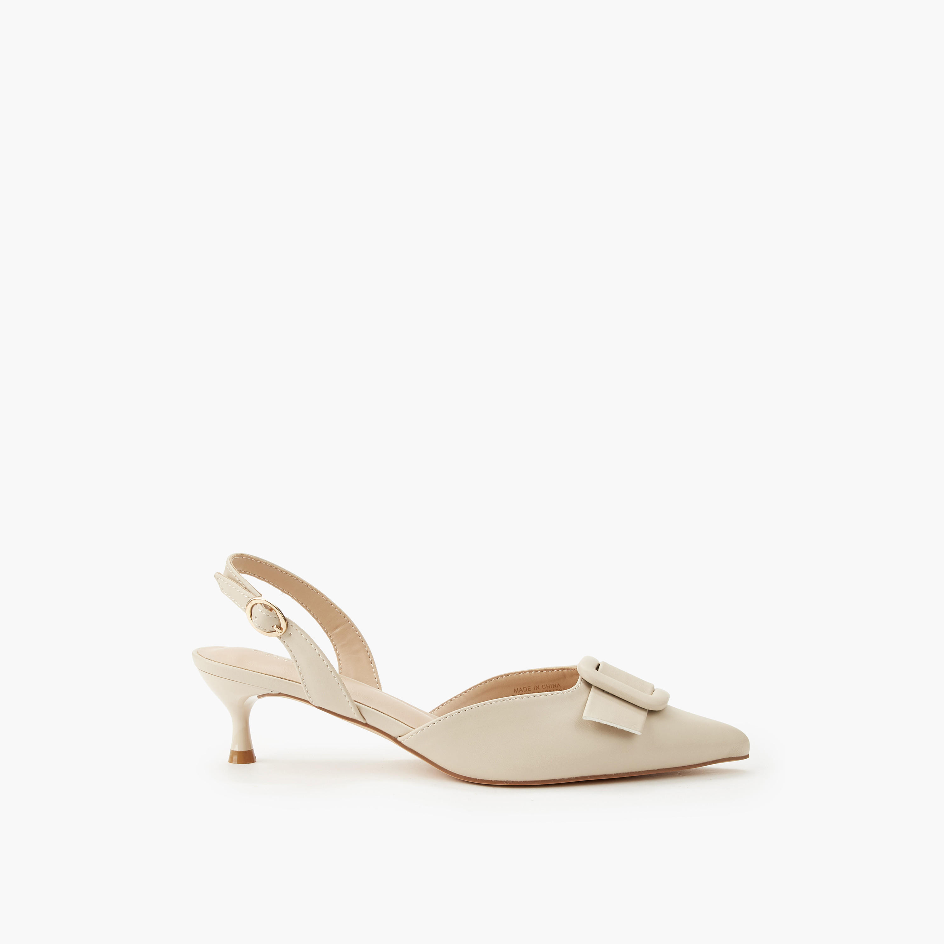 Celeste Women Buckle Detail Kitten Heel Pointed Toe Shoes-women-shoes-sandals-heeled-image-3