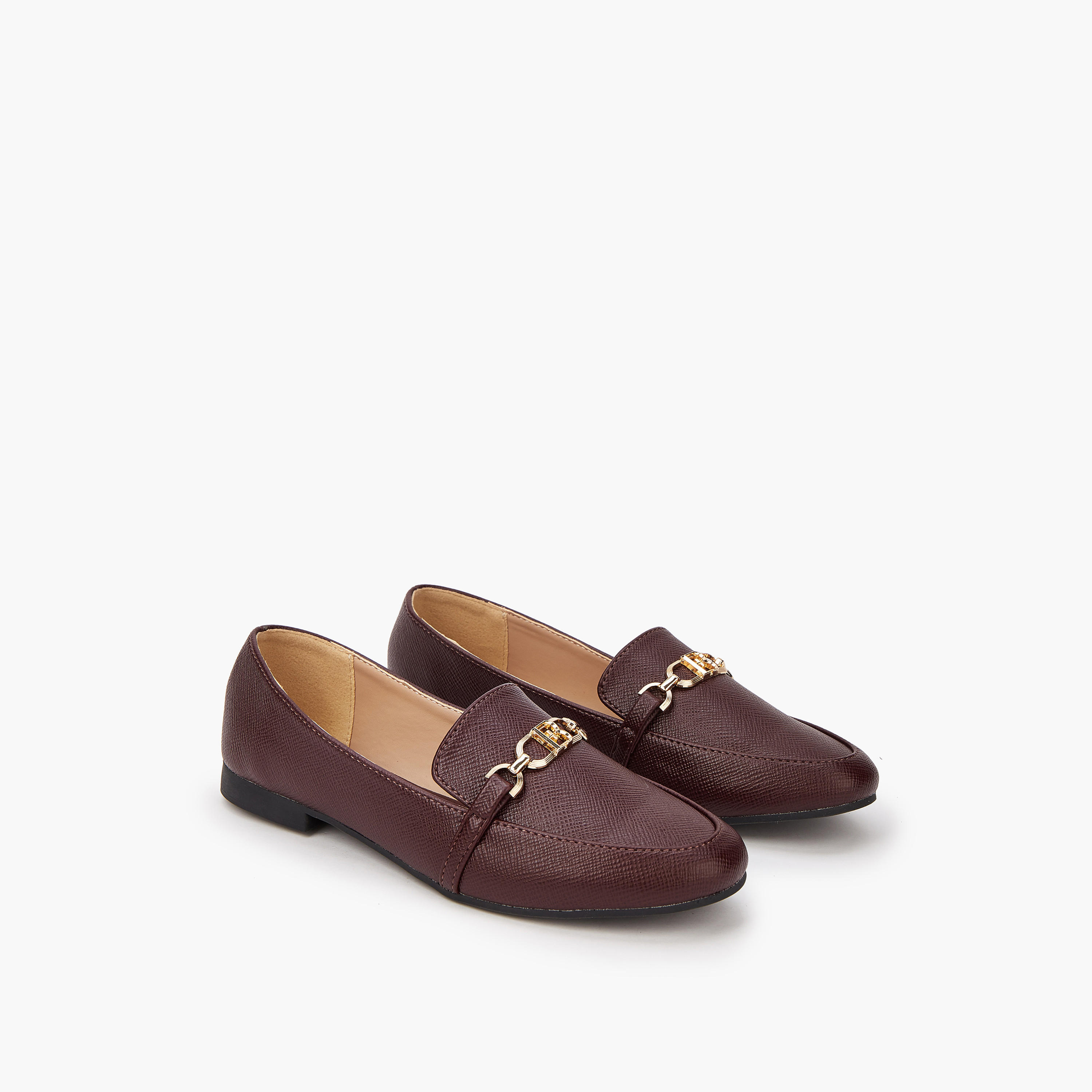 Flora Bella Textured Chain Detail Slip-On Loafers-women-shoes-loafersandmoccasins-image-1