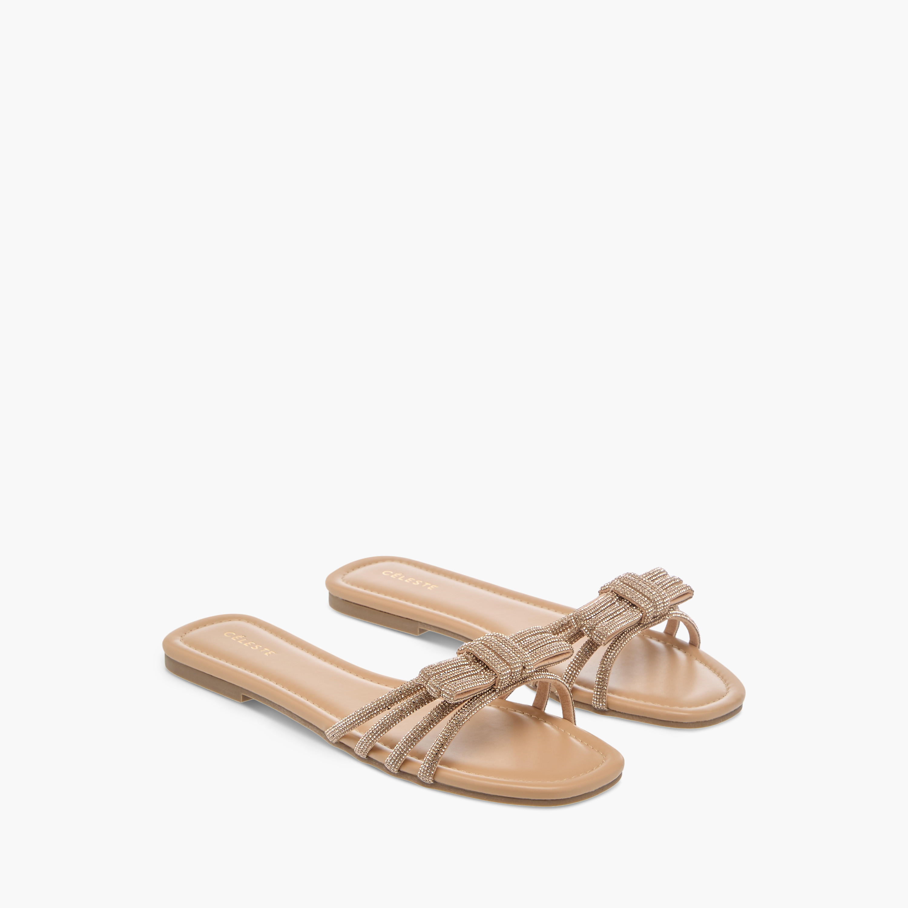 Celeste Women's Embellished Bow Detail Slip-On Flat Sandals-women-shoes-flats-sandals-image-1