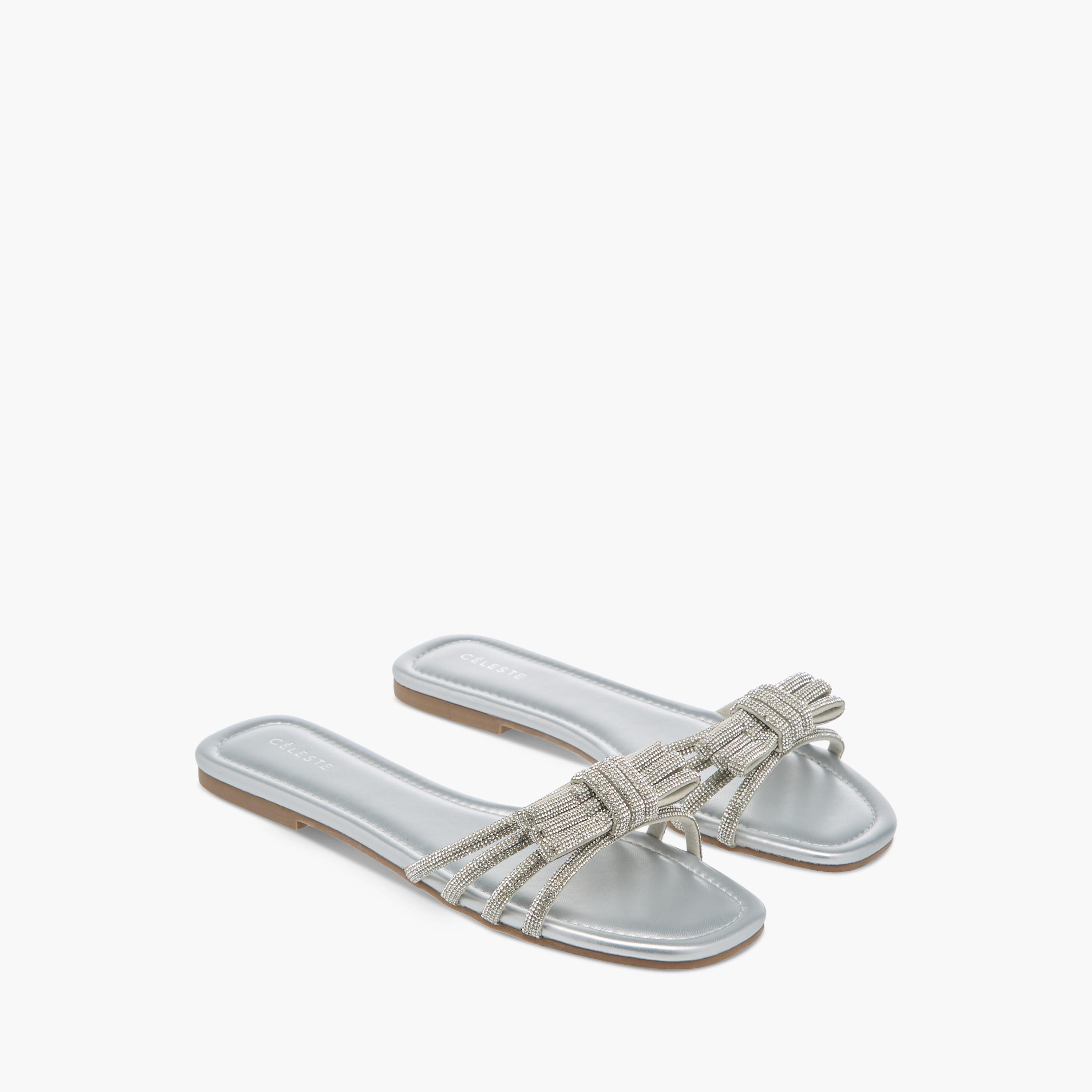 Celeste Women's Embellished Bow Detail Slip-On Flat Sandals-women-shoes-flats-sandals-image-1