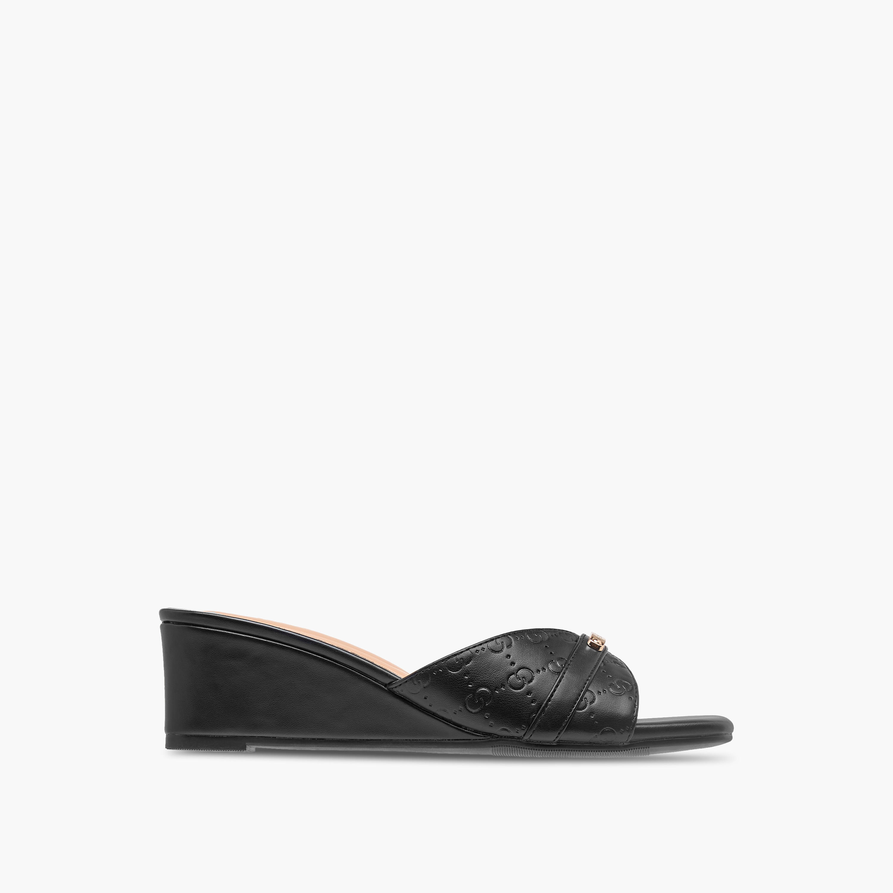 Celeste Women's Monogram Embossed Slip-On Sandals with Wedge Heels-women-shoes-sandals-heeled-image-3