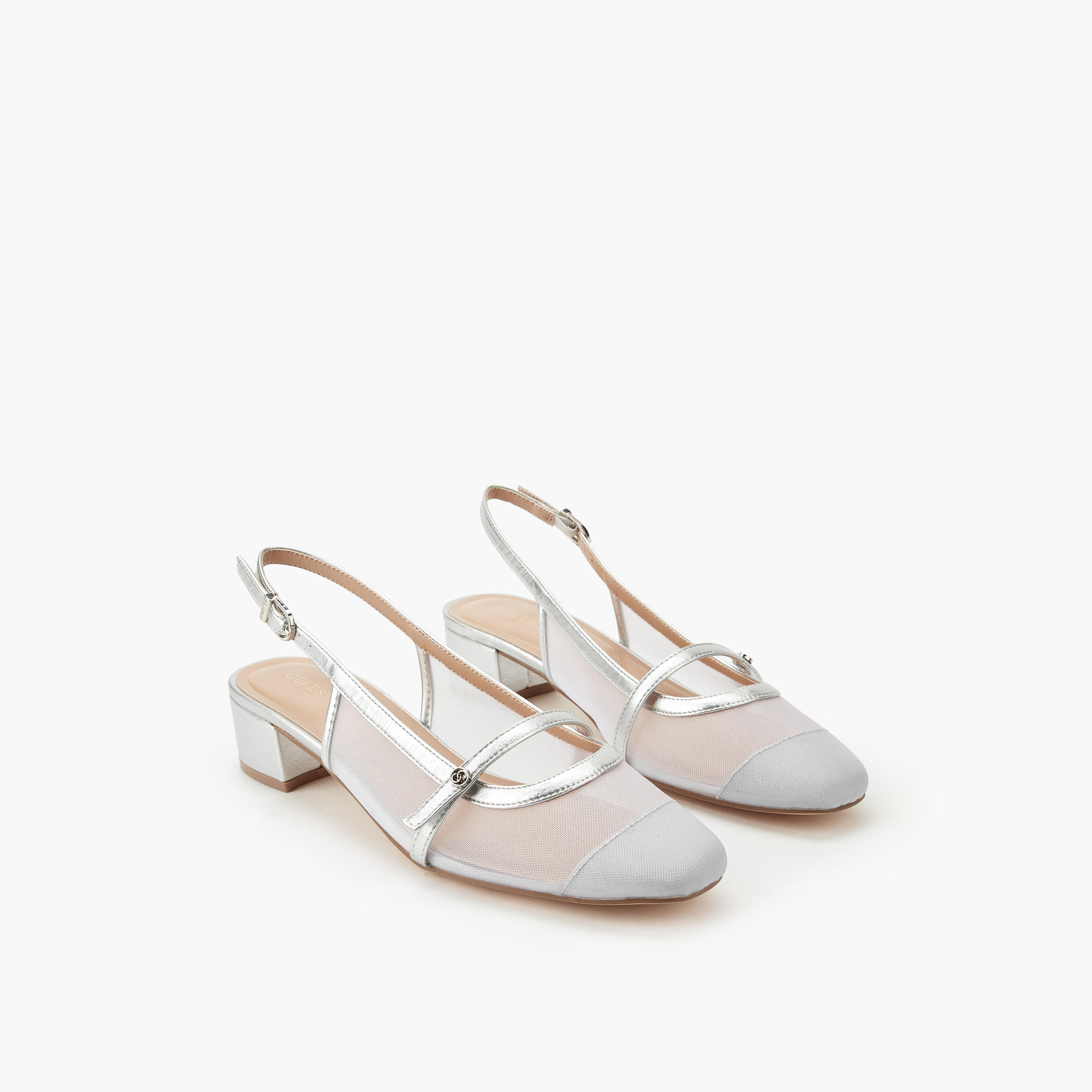 حذاء بكعب عريض شبكي بارز الملمس للنساء من سيليست-women-shoes-heels-image-1