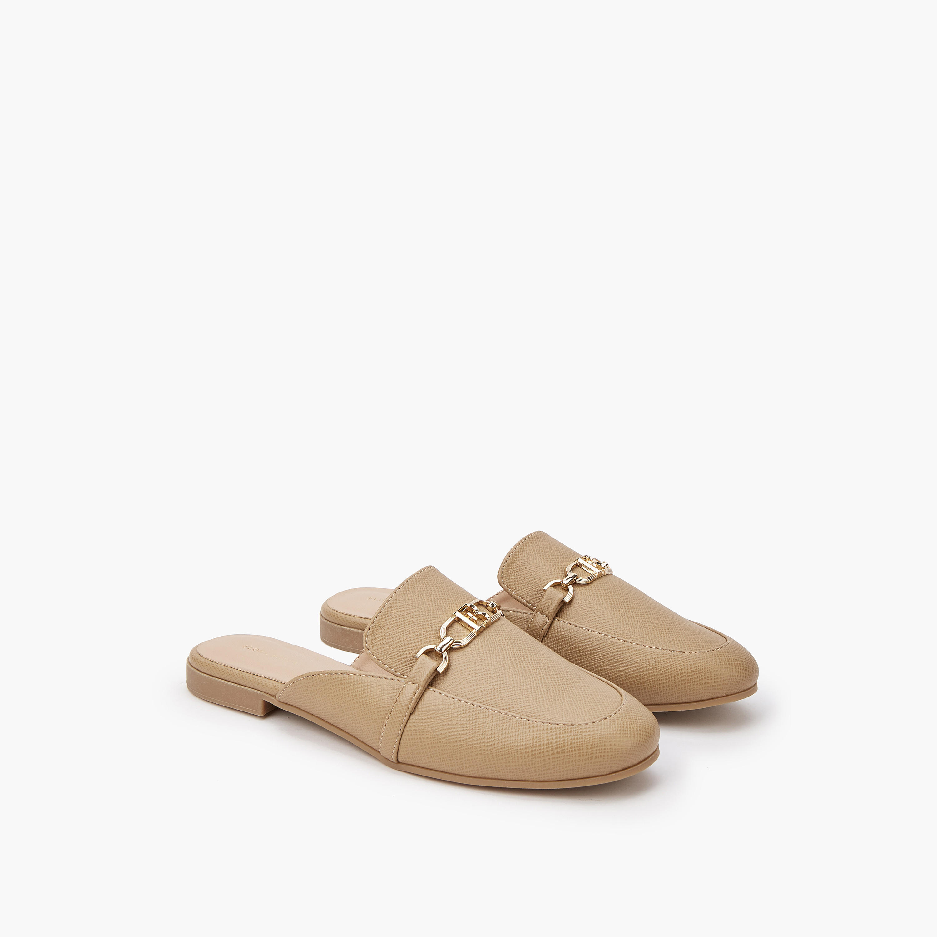 Flora Bella Textured Chain Detail Slip-On Mules-women-shoes-flats-mules-image-1