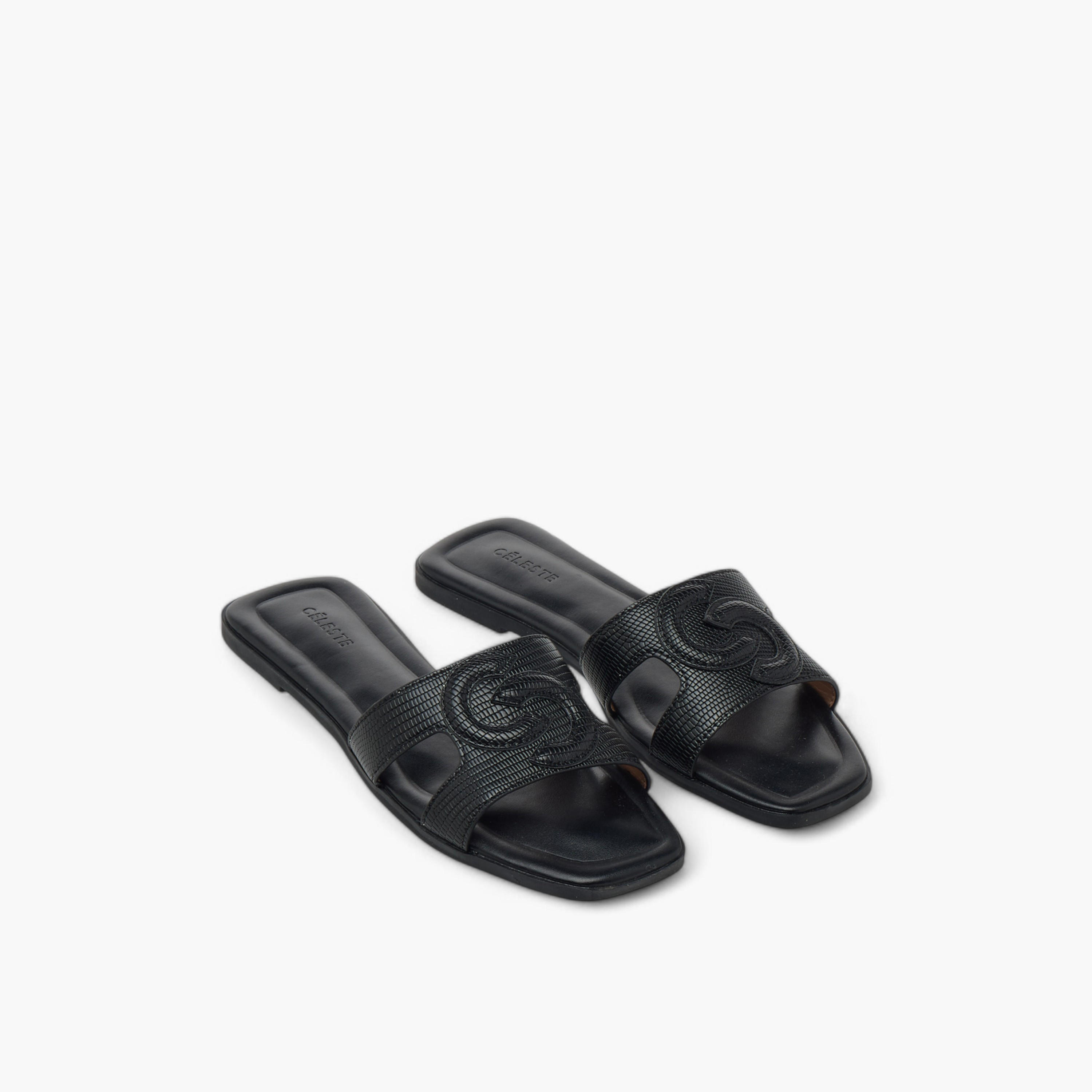 صندل سهل الارتداء بنقوش شعار للنساء من سيليست-women-shoes-flats-sandals-image-1