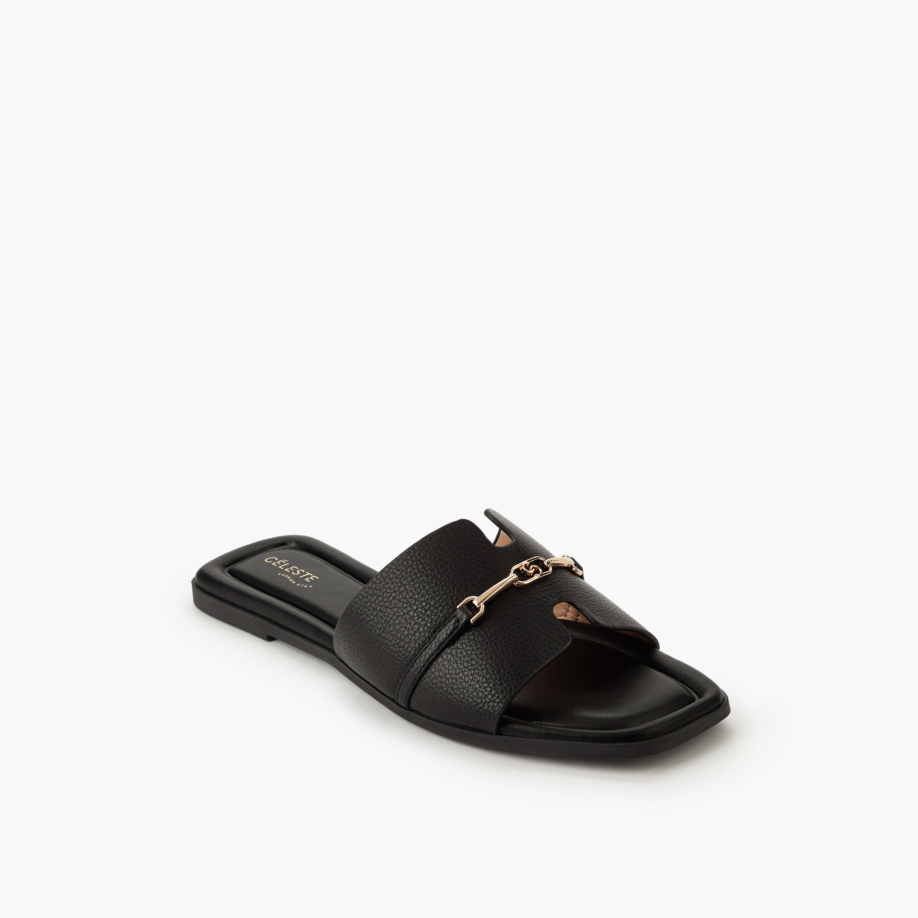 Celeste Women Metal Accent Slip-On Sandals-women-shoes-flats-sandals-image-2