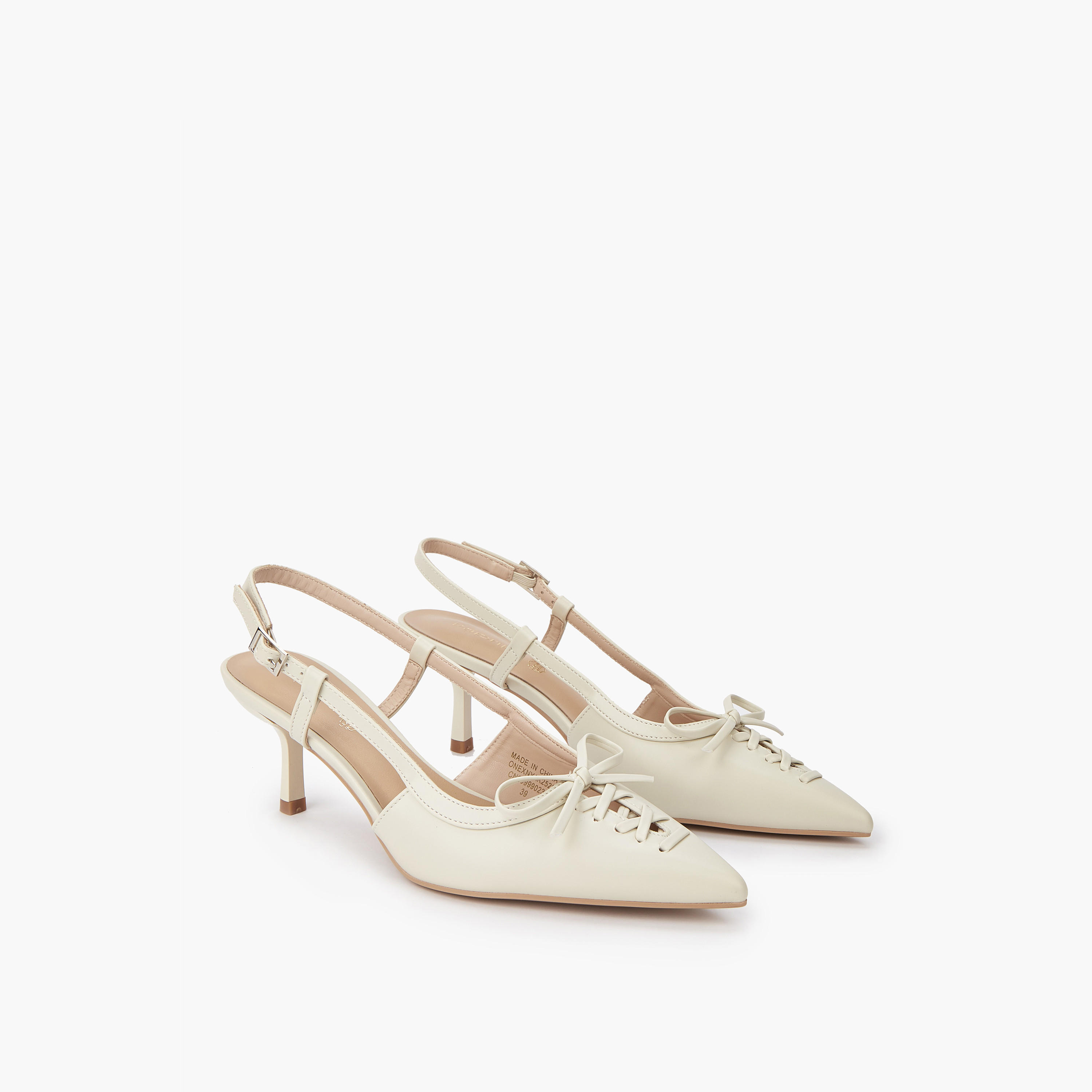 Paprika Bow Accent Shoes with Buckle Closure and Kitten Heels-women-shoes-sandals-heeled-image-1