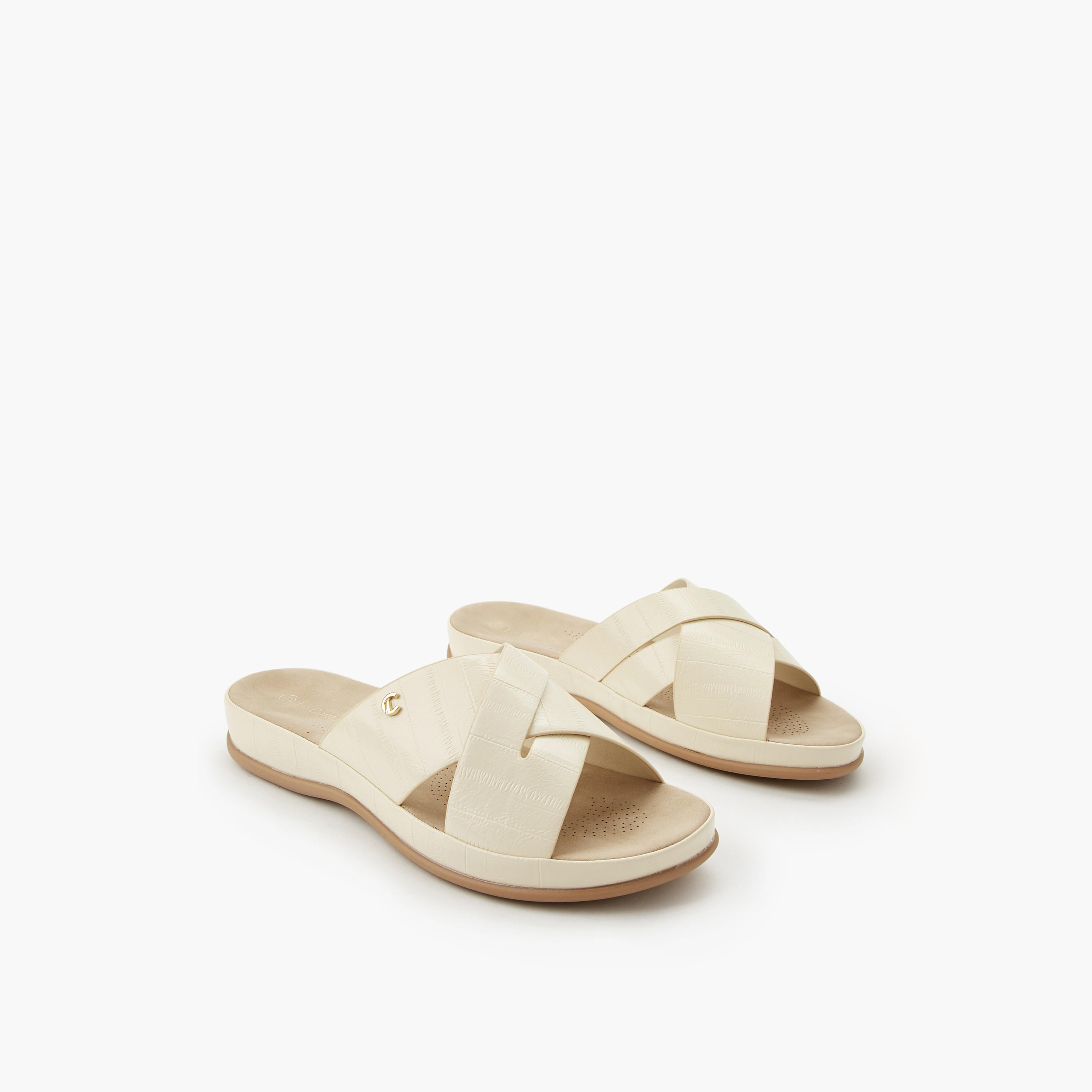 Le Confort Women Textured Cross Strap Sandals-women-shoes-flats-sandals-image-1
