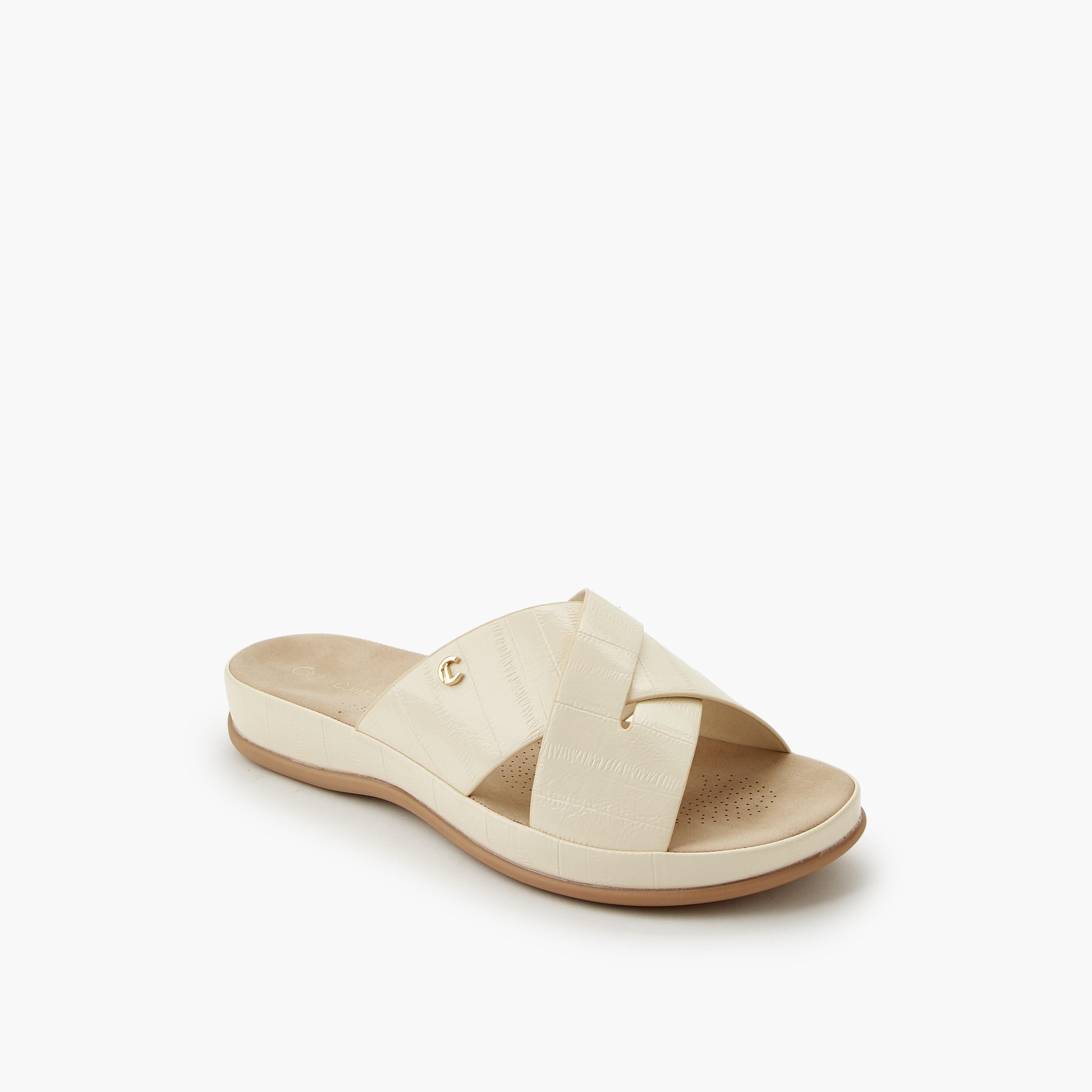 Le Confort Women Textured Cross Strap Sandals-women-shoes-flats-sandals-image-2