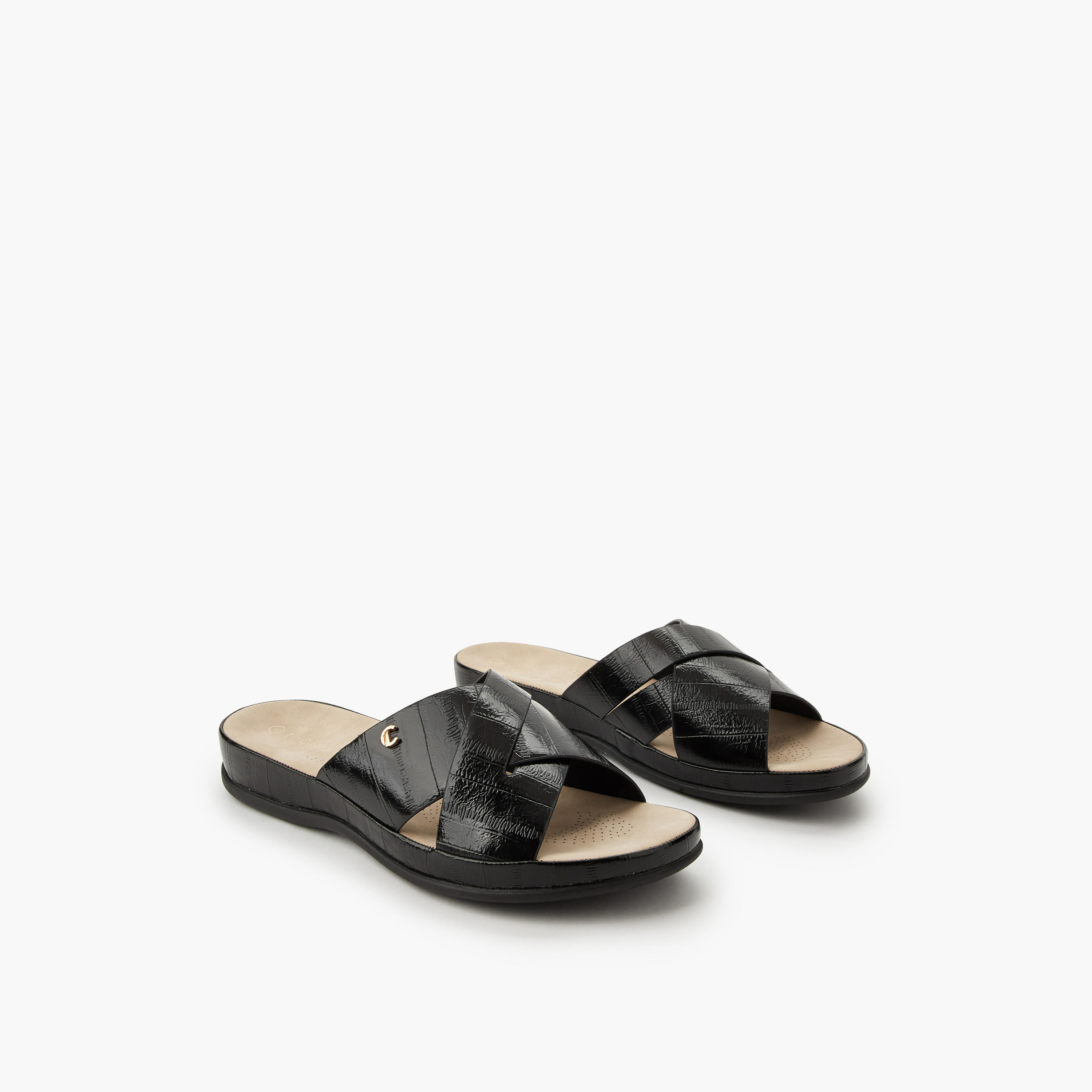 Le Confort Women Textured Cross Strap Sandals-women-shoes-flats-sandals-image-1