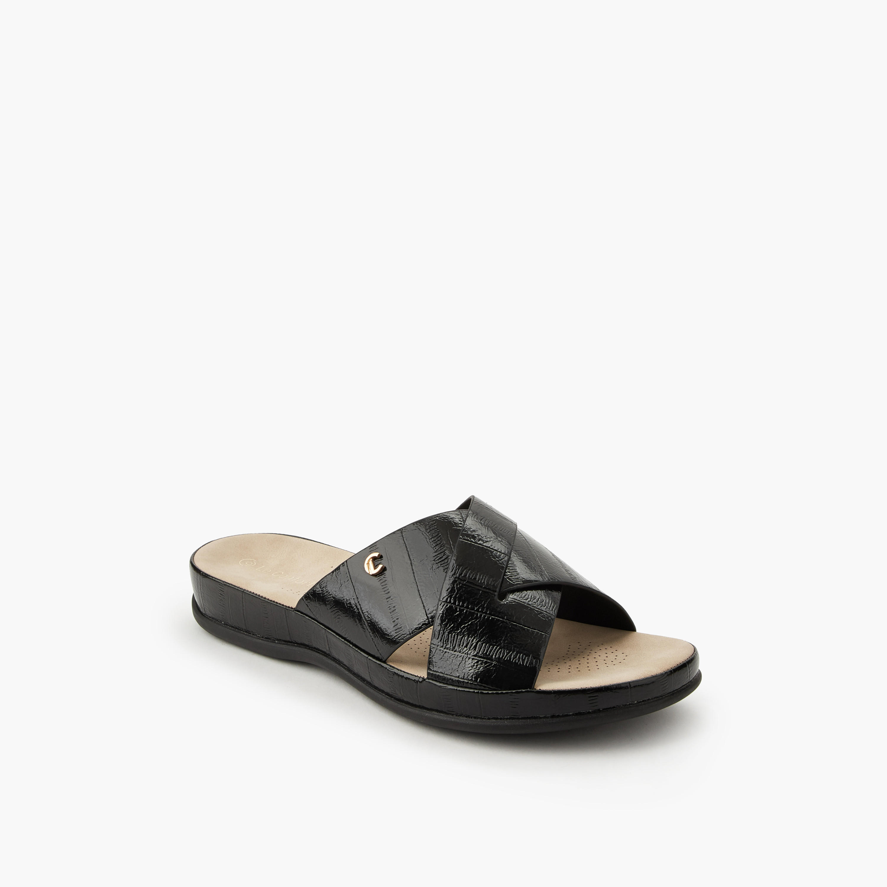 Le Confort Women Textured Cross Strap Sandals-women-shoes-flats-sandals-image-2