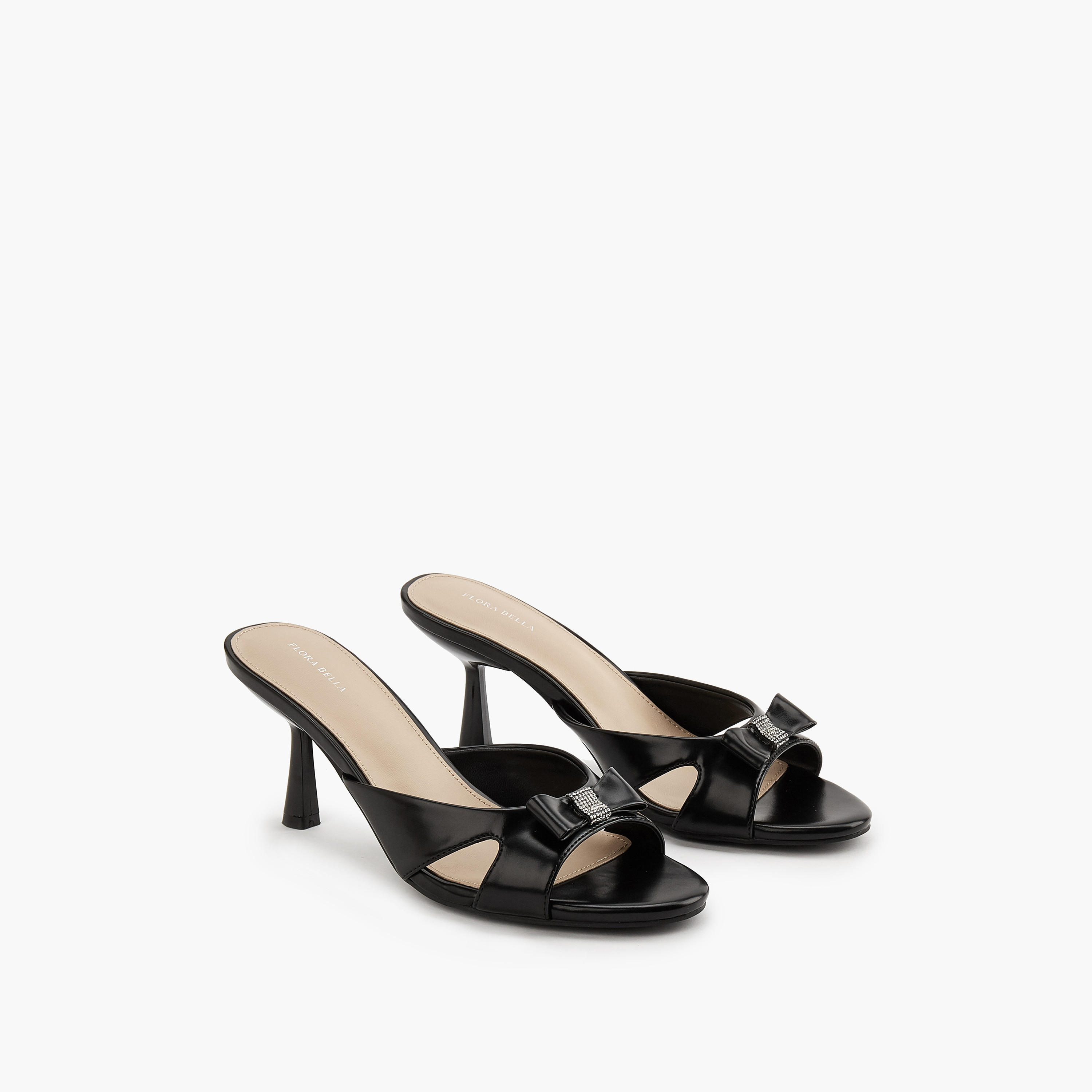 Flora Bella Embellished Bow Slip-On Sandals with Flared Heel-women-shoes-sandals-heeled-image-1