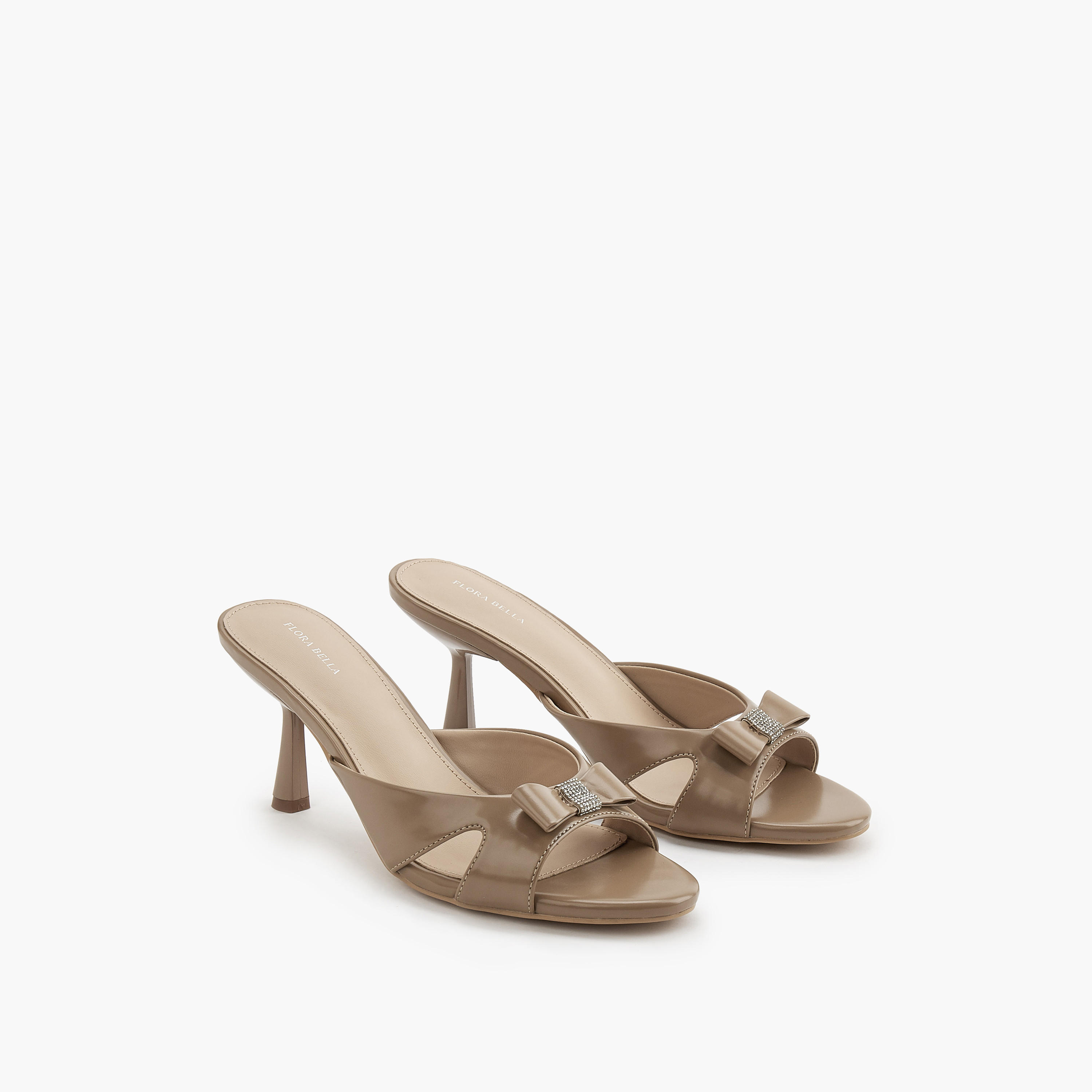 Flora Bella Embellished Bow Slip-On Sandals with Flared Heel-women-shoes-sandals-heeled-image-1