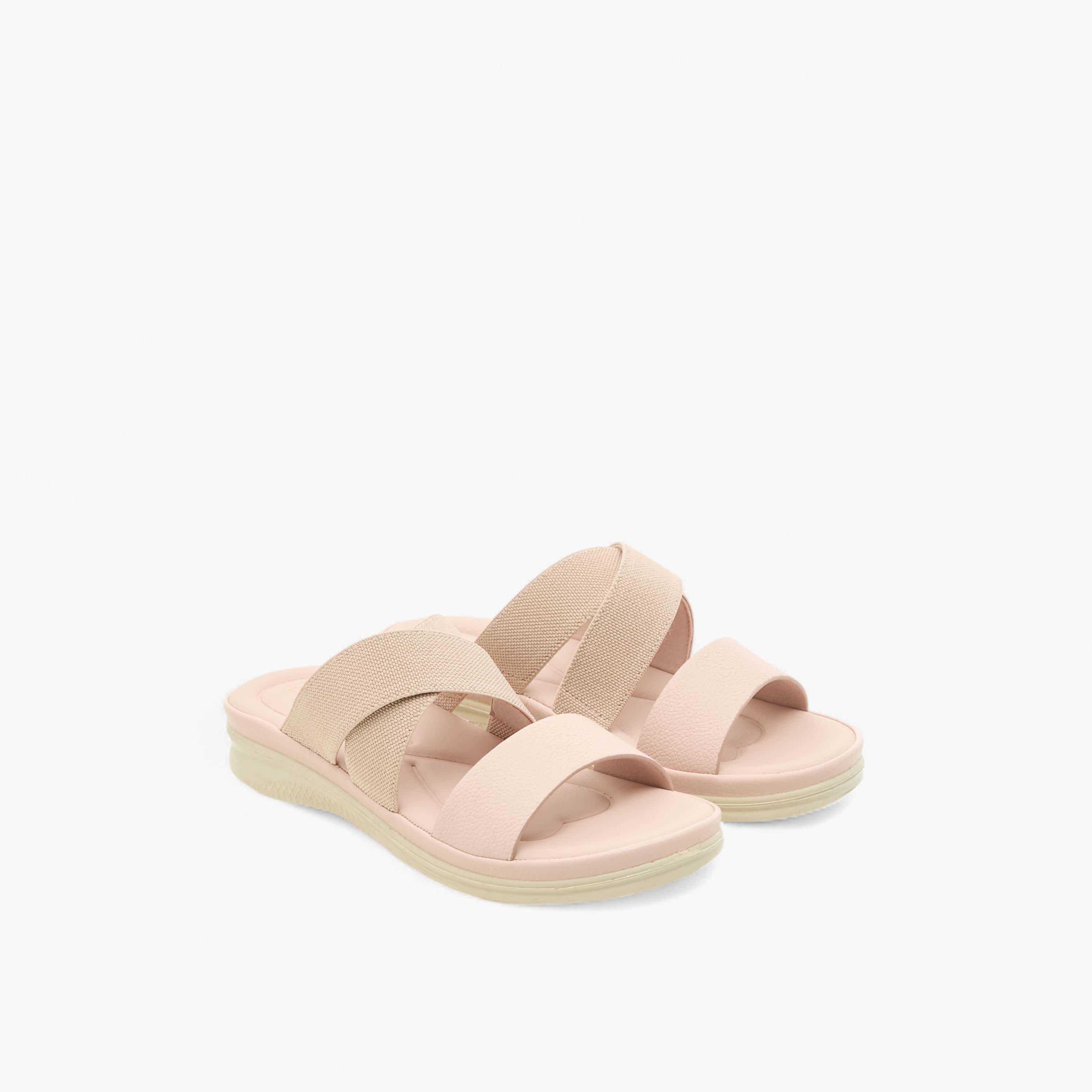 Paprika Textured Slip-On Cross Strap Sandals with Flat Heels-women-shoes-flats-sandals-image-1