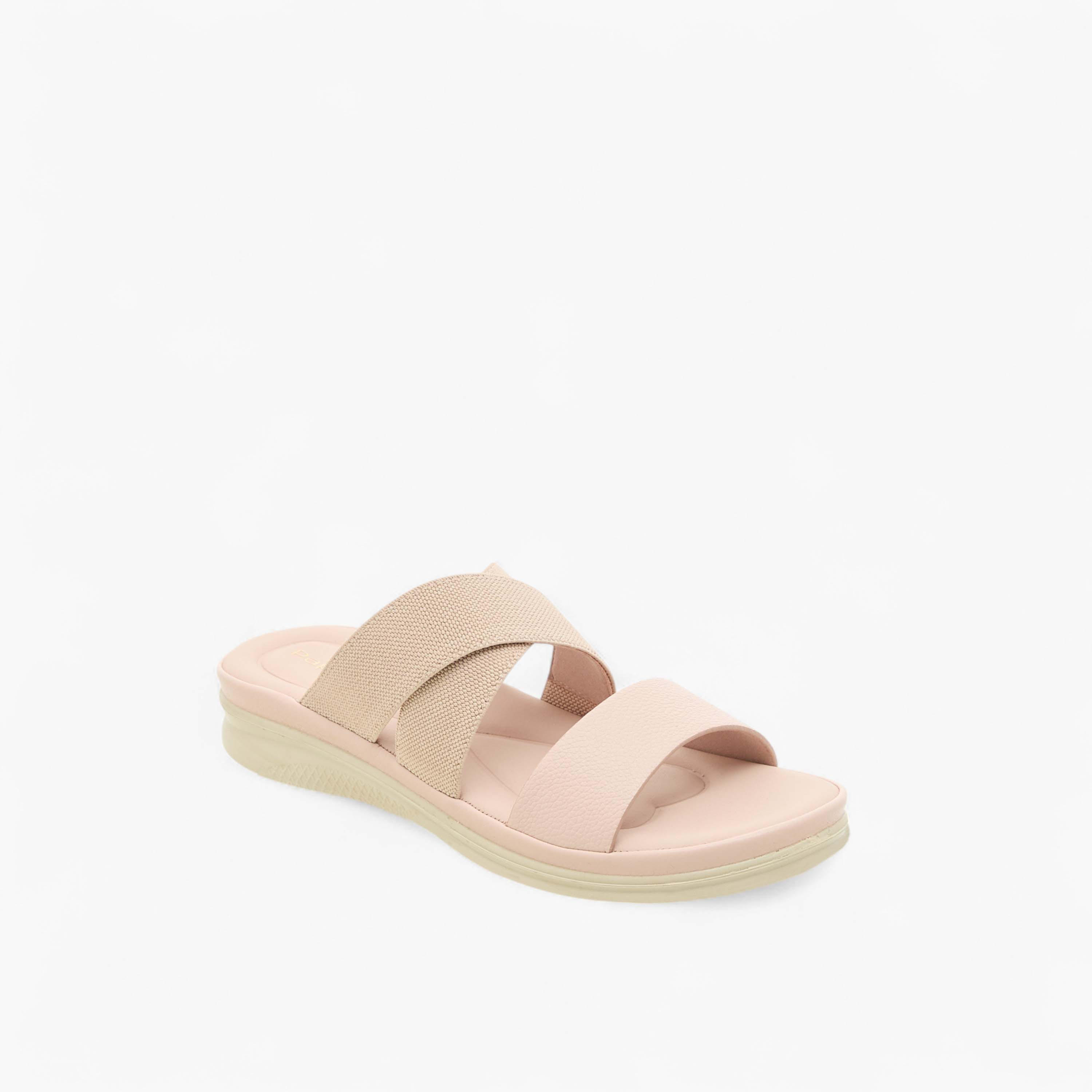 Paprika Textured Slip-On Cross Strap Sandals with Flat Heels-women-shoes-flats-sandals-image-2