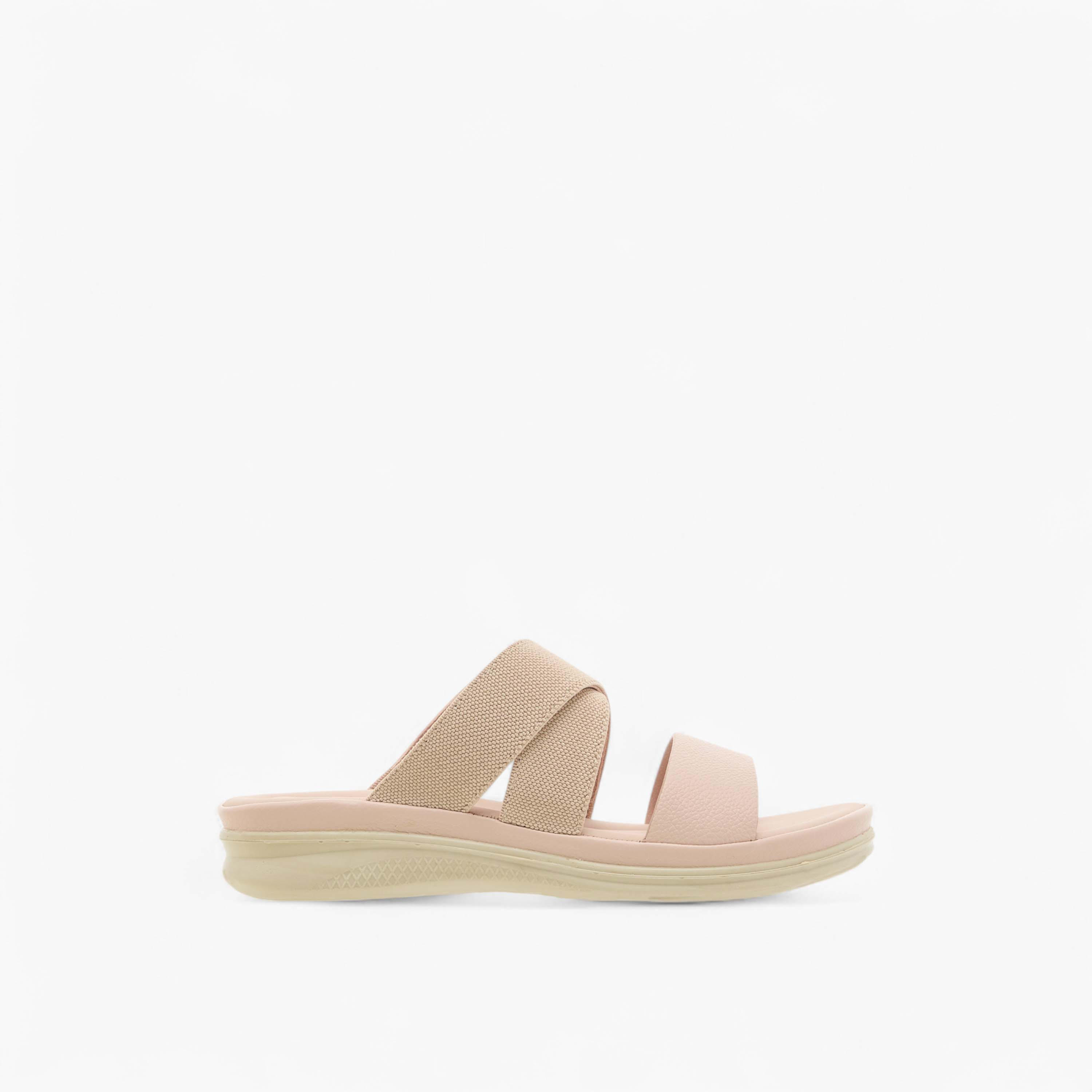 Paprika Textured Slip-On Cross Strap Sandals with Flat Heels-women-shoes-flats-sandals-image-3