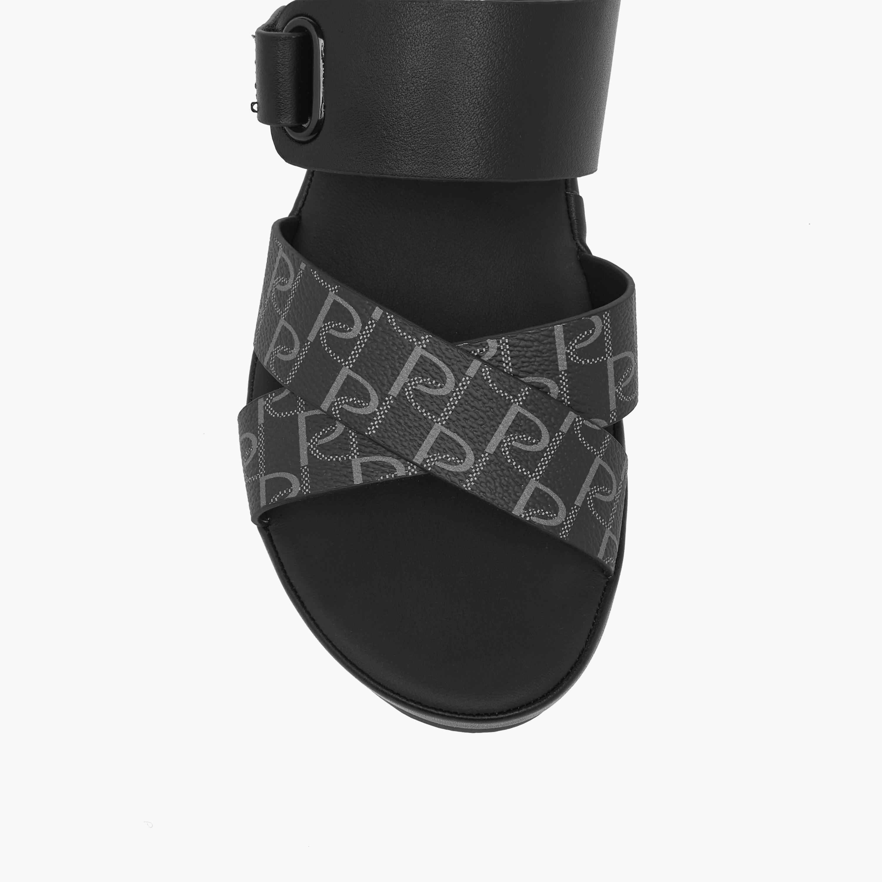 Paprika Monogram Print Slip-On Comfort Sandals with Wedge Heel-women-shoes-sandals-heeled-image-4
