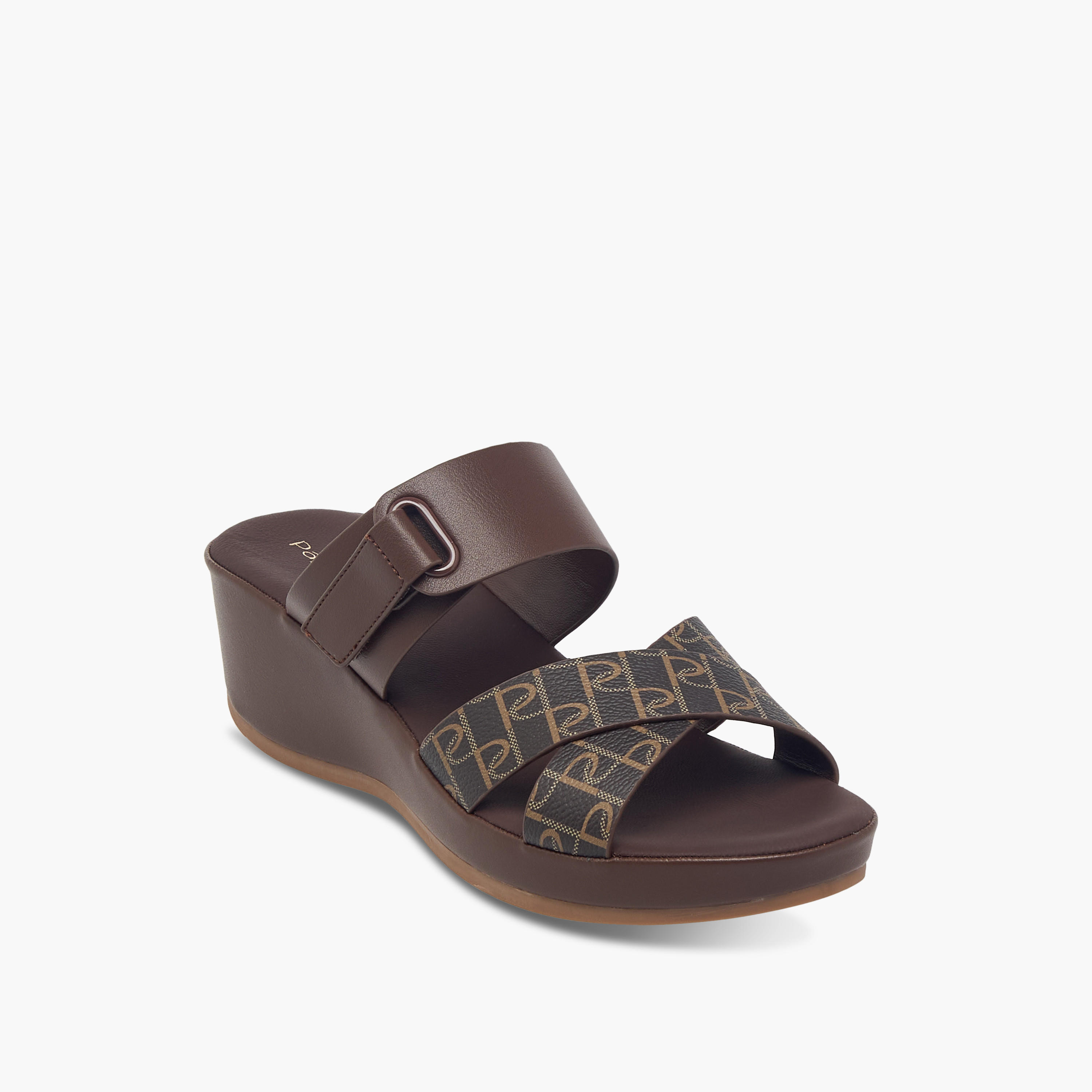Paprika Monogram Print Slip-On Comfort Sandals with Wedge Heel-women-shoes-sandals-heeled-image-2