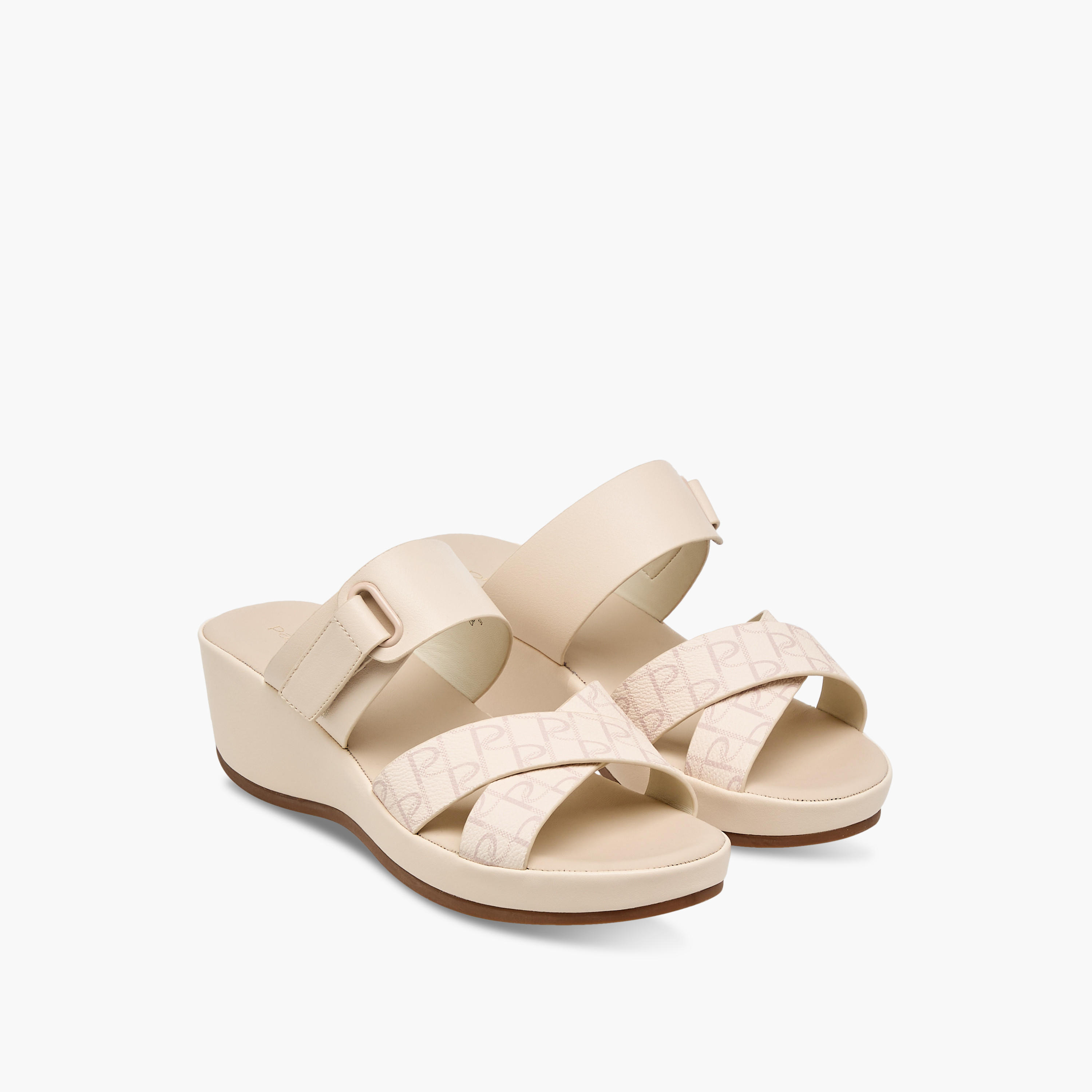 Paprika Monogram Print Slip-On Comfort Sandals with Wedge Heel-women-shoes-sandals-heeled-image-1