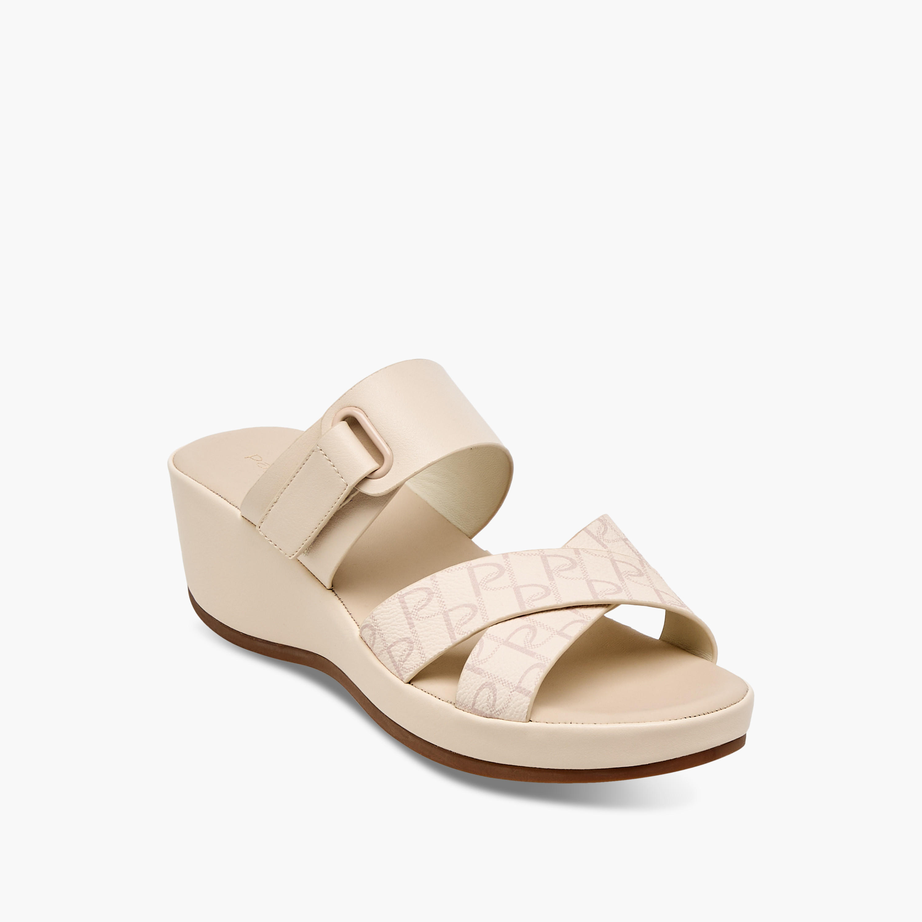 Paprika Monogram Print Slip-On Comfort Sandals with Wedge Heel-women-shoes-sandals-heeled-image-2