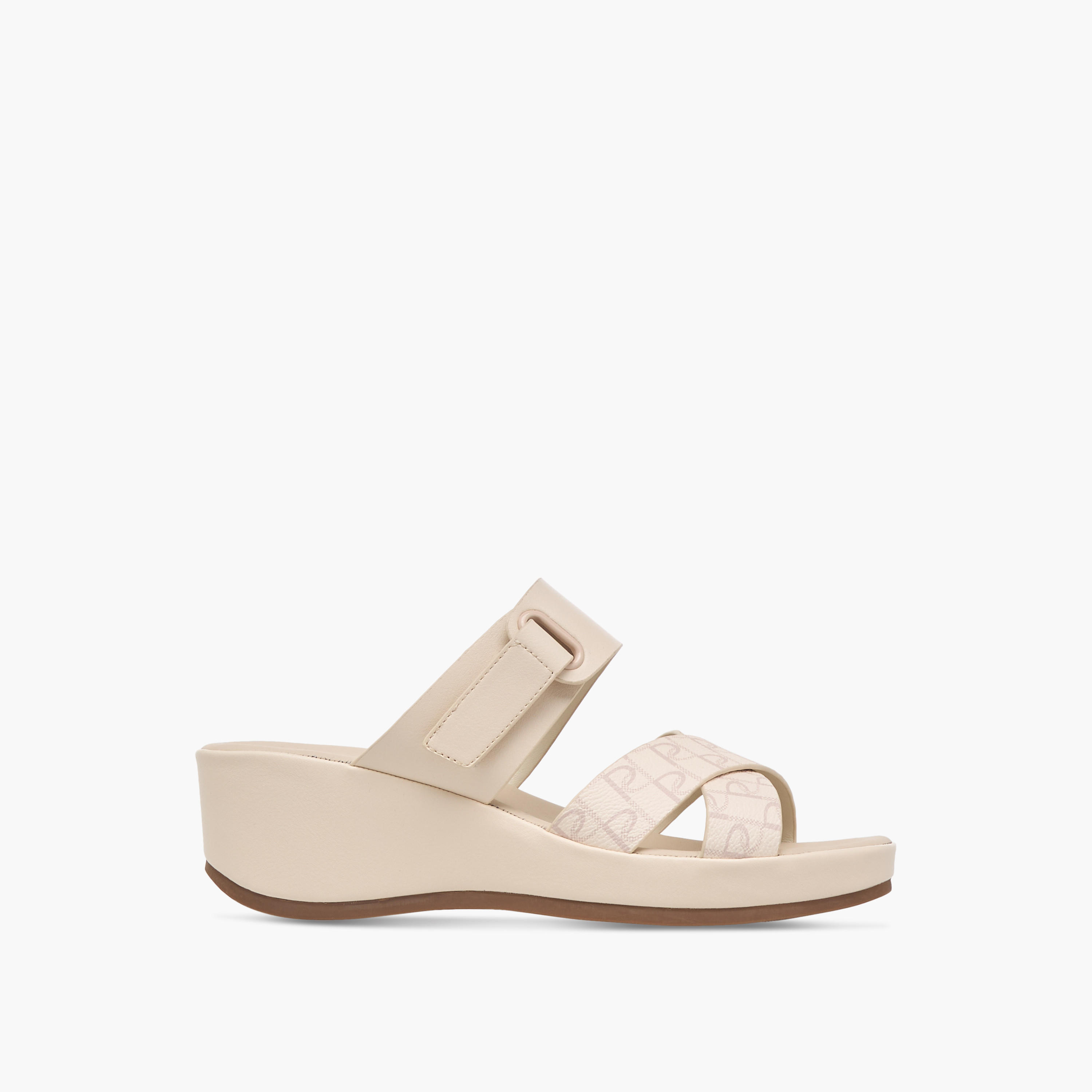 Paprika Monogram Print Slip-On Comfort Sandals with Wedge Heel-women-shoes-sandals-heeled-image-3