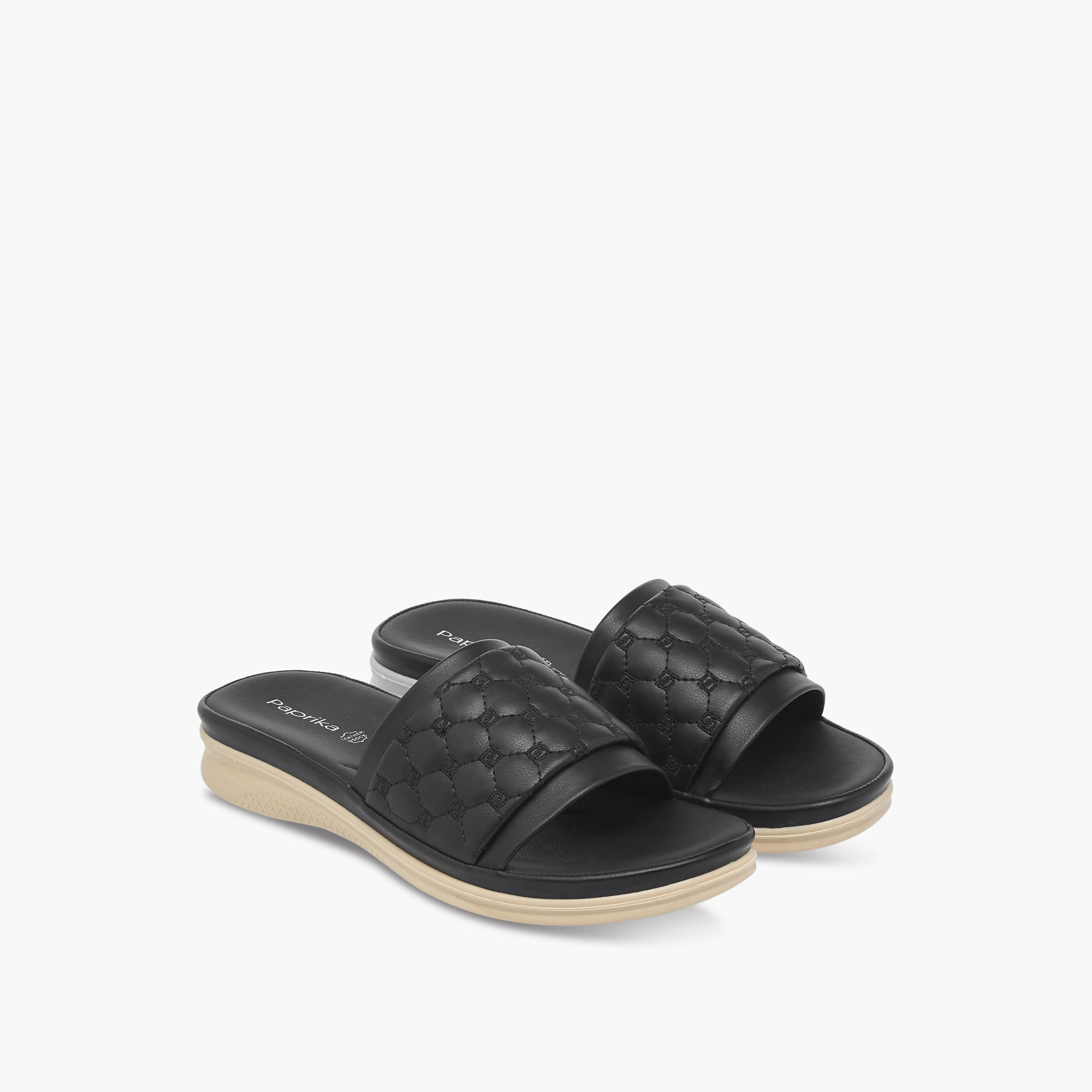 Paprika Monogram Quilted Slip-On Comfort Sandals-women-shoes-flats-sandals-image-1