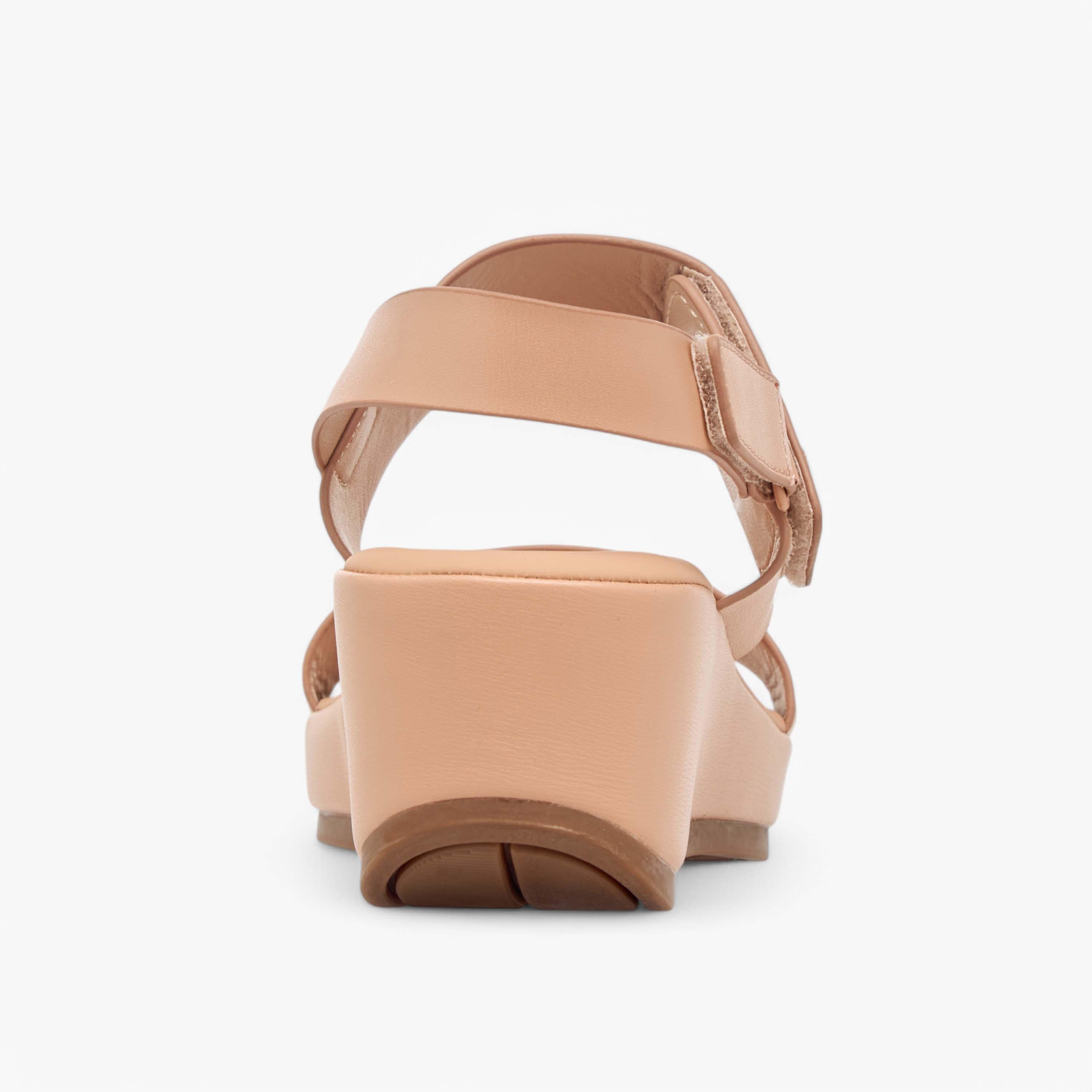 Paprika Solid Wedge Heel Comfort Sandals with Hook and Loop Closure-women-shoes-sandals-heeled-image-5