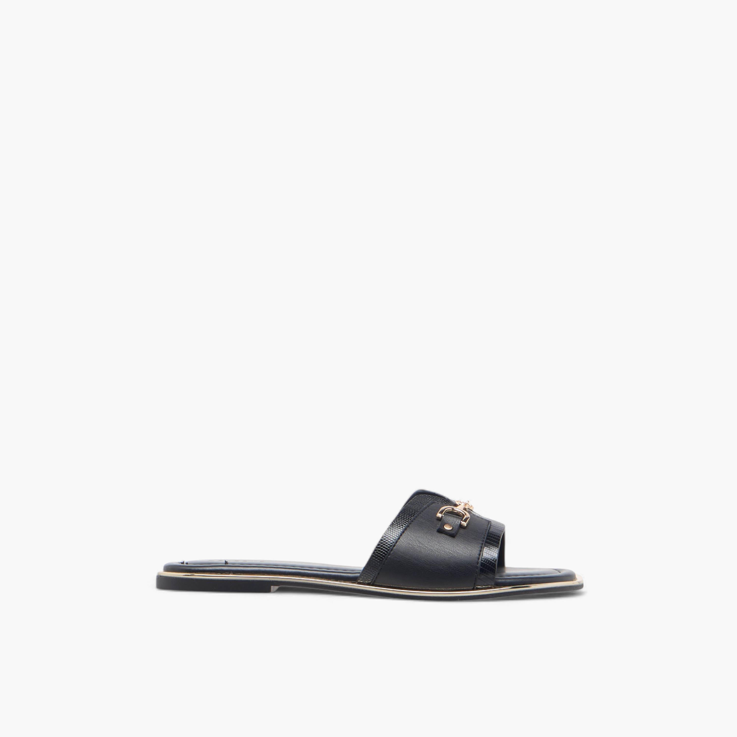 Celeste Women's Textured Slip-On Flat Sandals with Metal Accent-women-shoes-flats-sandals-image-3