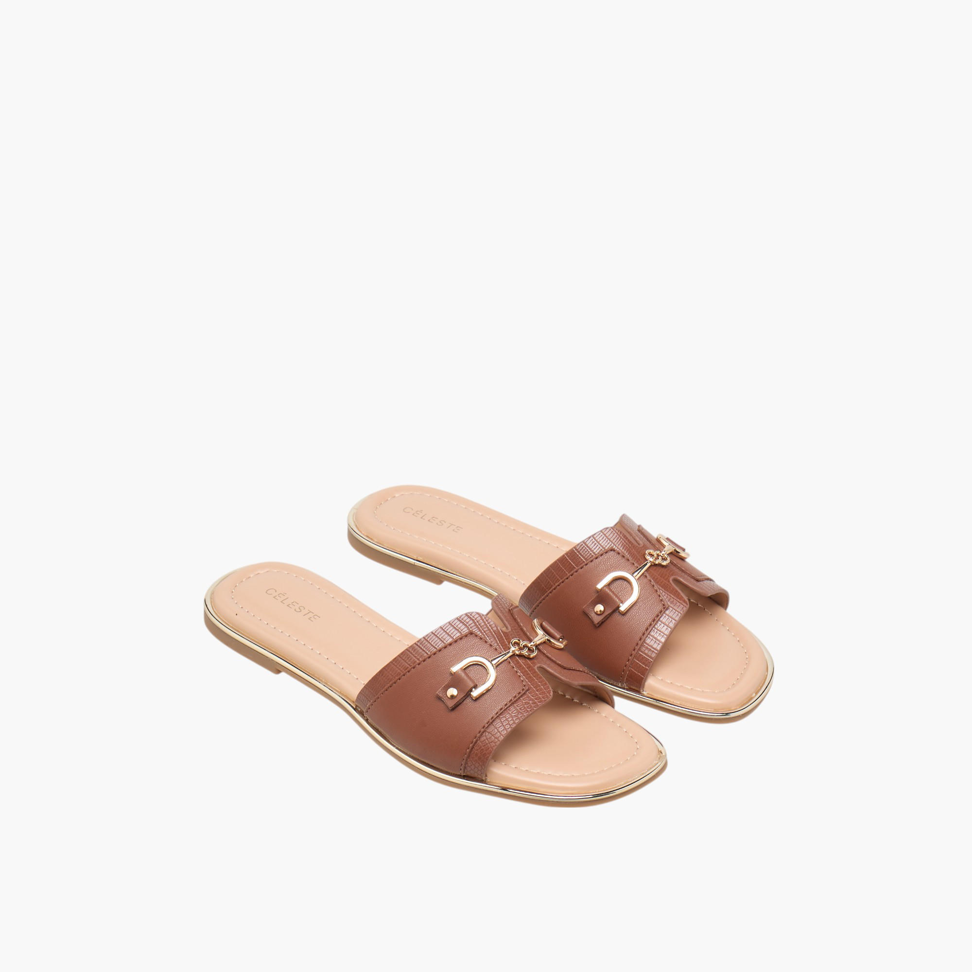 Celeste Women's Textured Slip-On Flat Sandals with Metal Accent-women-shoes-flats-sandals-image-1
