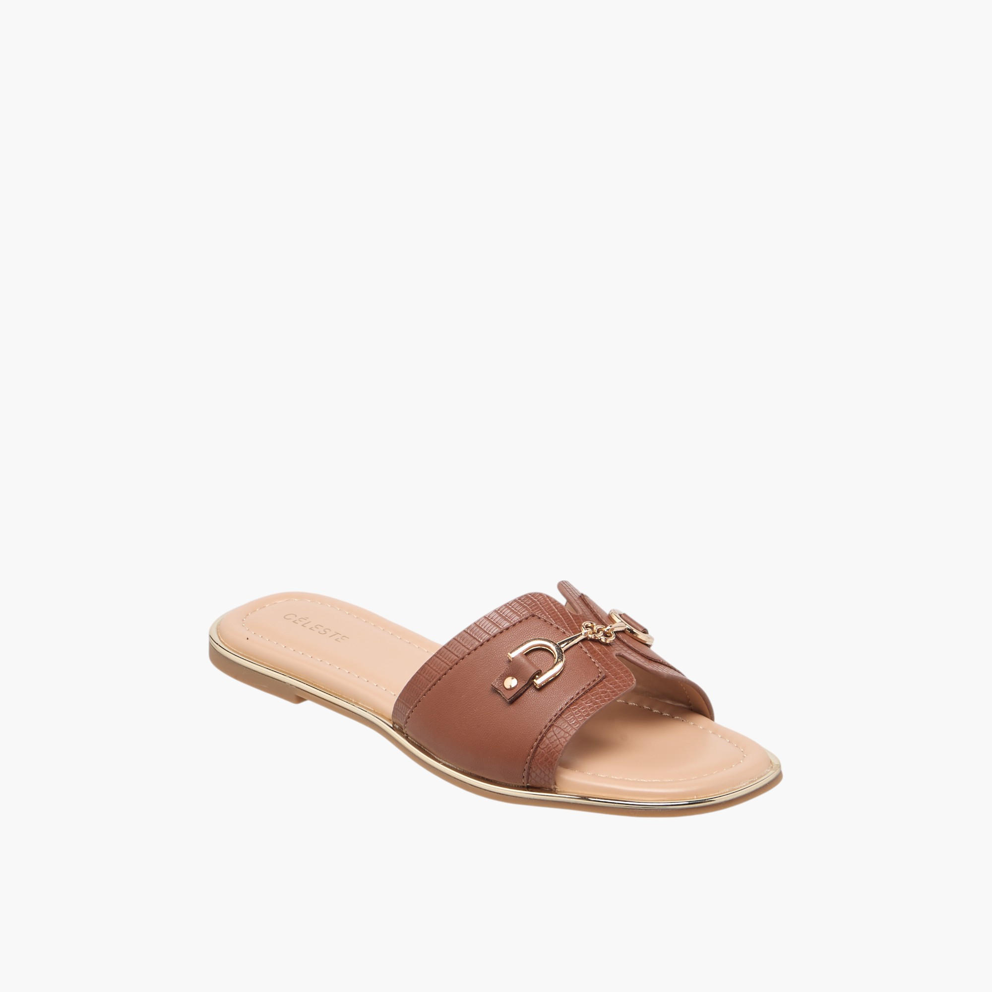 Celeste Women's Textured Slip-On Flat Sandals with Metal Accent-women-shoes-flats-sandals-image-2