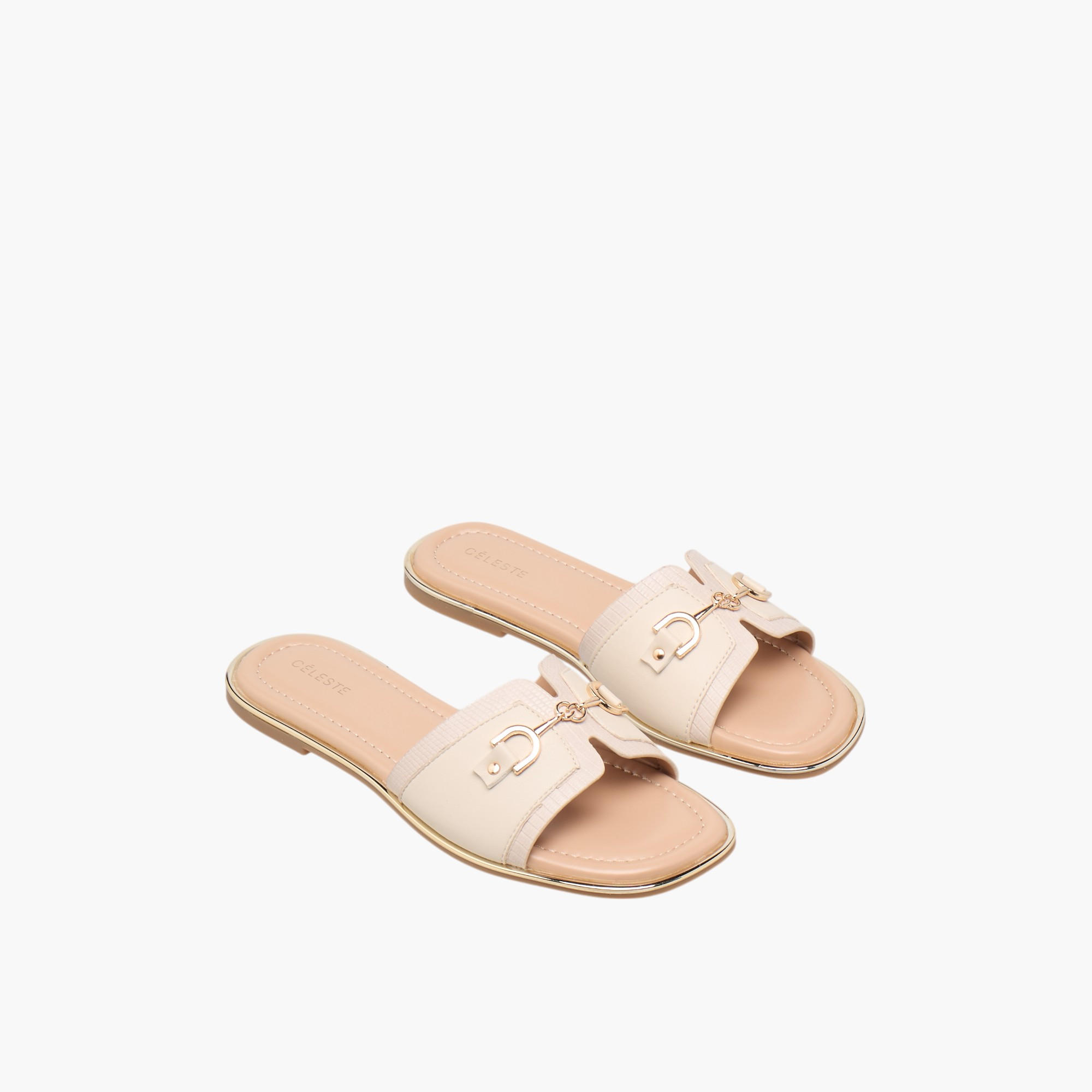 Celeste Women's Textured Slip-On Flat Sandals with Metal Accent-women-shoes-flats-sandals-image-1