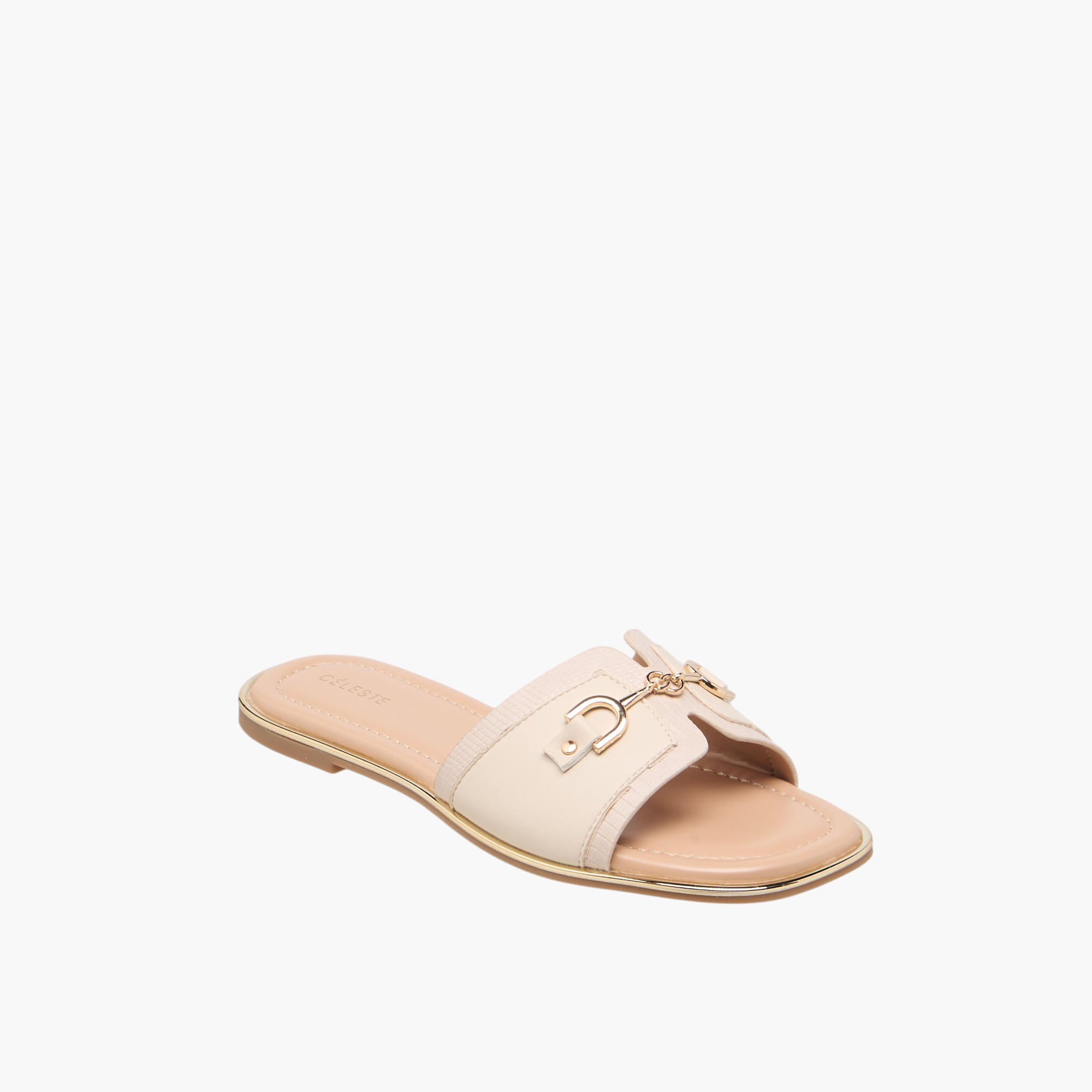 Celeste Women's Textured Slip-On Flat Sandals with Metal Accent-women-shoes-flats-sandals-image-2