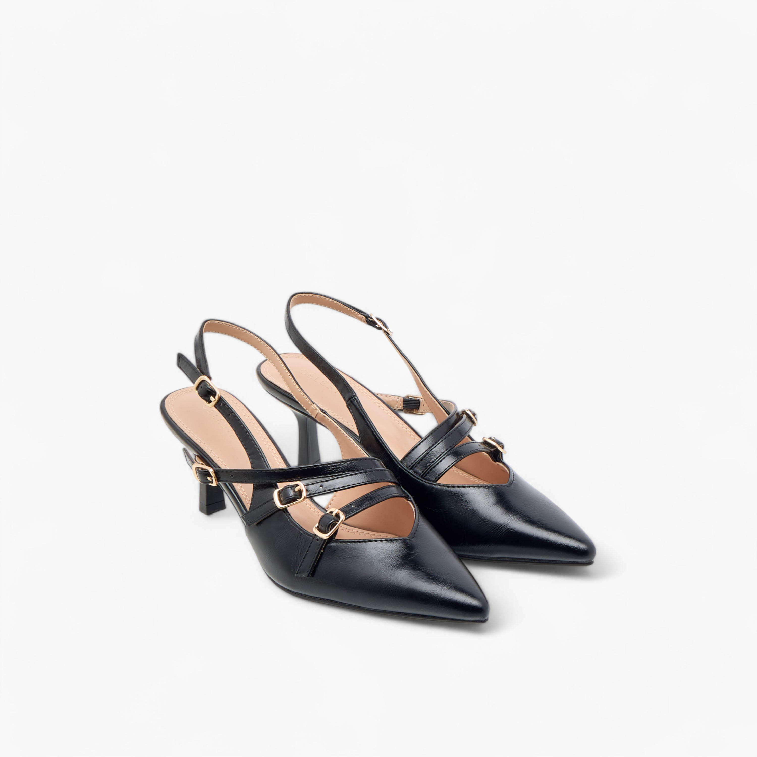 Celeste Women's Pointed Toe Shoes with Kitten Heels and Pin Buckle Closure-women-shoes-heels-image-1
