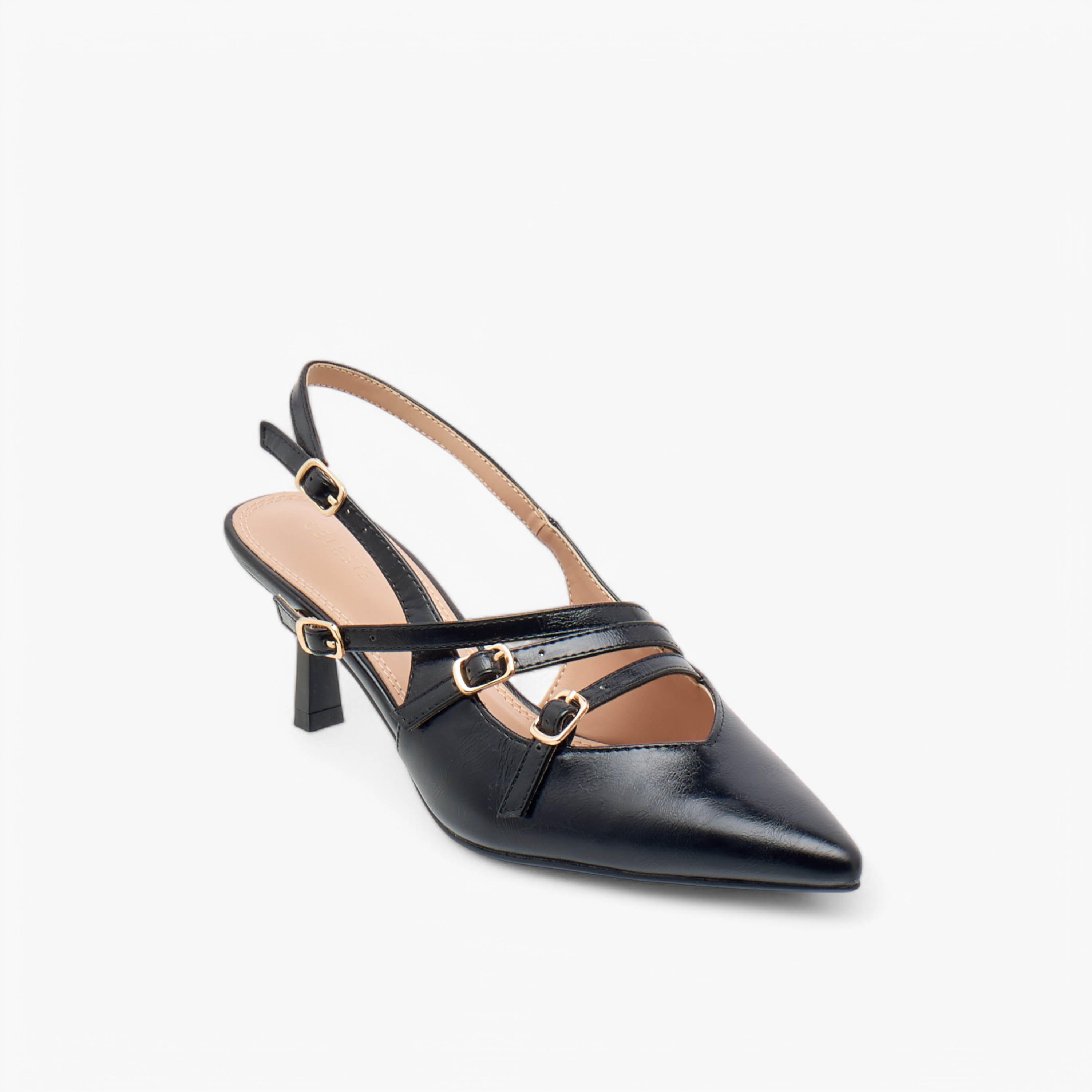 Celeste Women's Pointed Toe Shoes with Kitten Heels and Pin Buckle Closure-women-shoes-heels-image-2