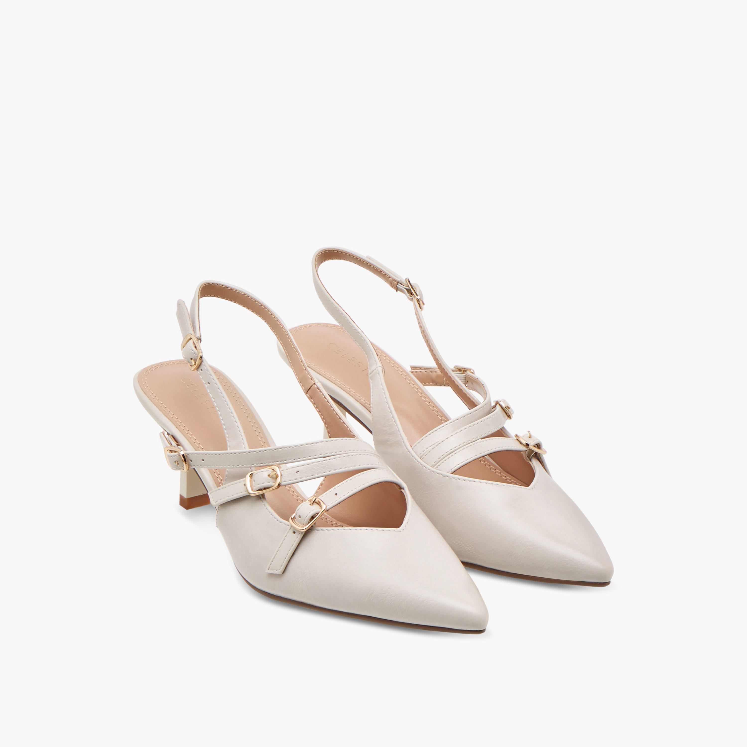 Celeste Women's Pointed Toe Shoes with Kitten Heels and Pin Buckle Closure-women-shoes-heels-image-1