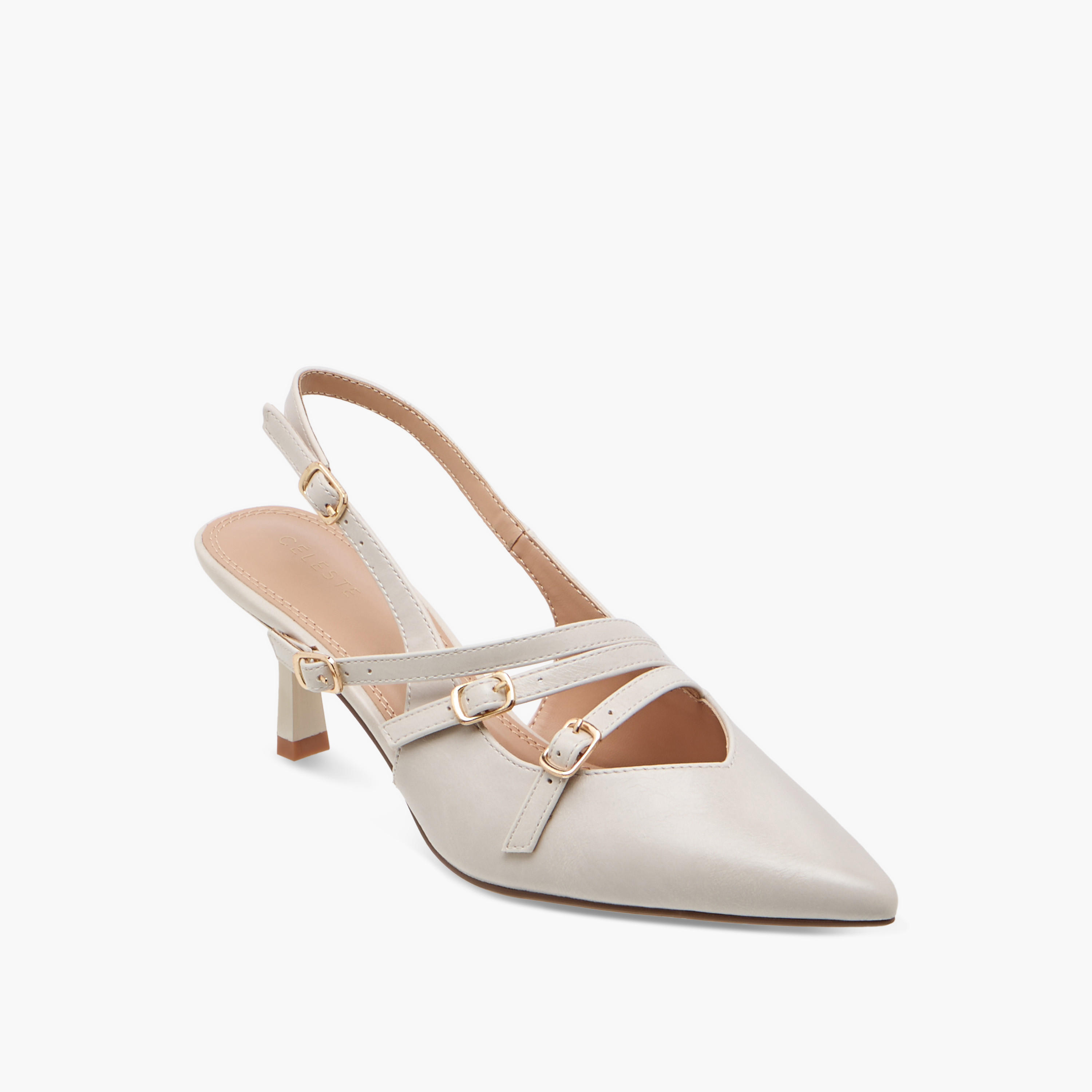 Celeste Women's Pointed Toe Shoes with Kitten Heels and Pin Buckle Closure-women-shoes-heels-image-2