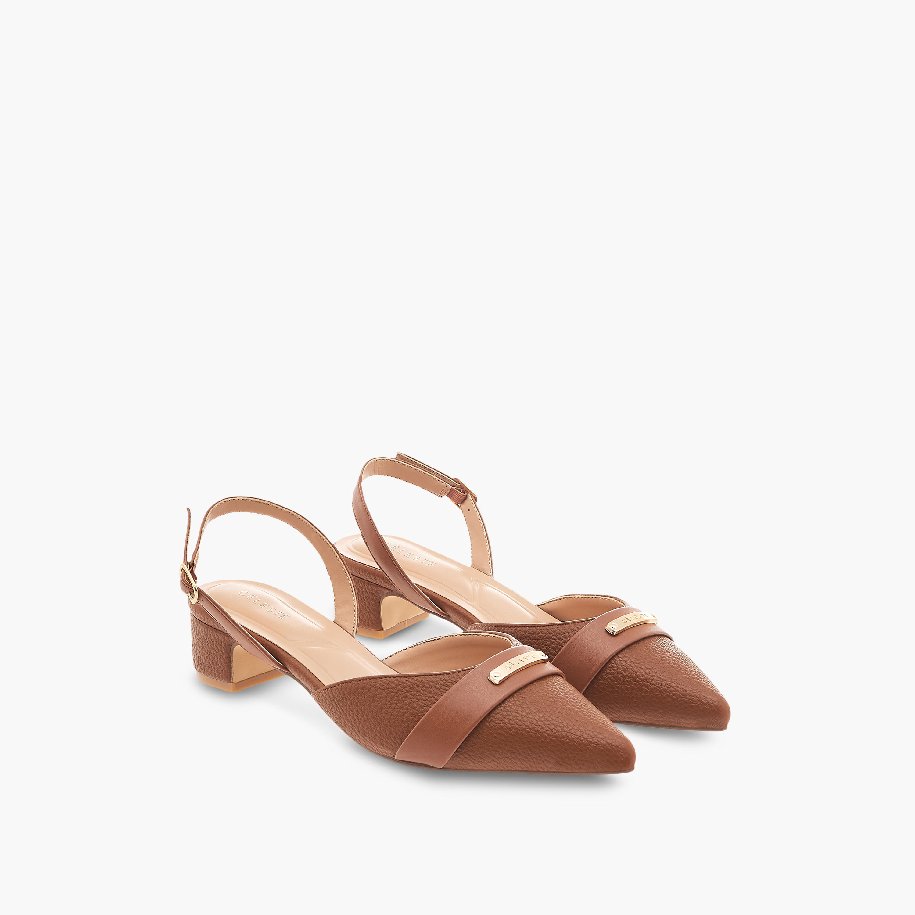 Celeste Women's Pointed Toe Block Heeled Shoes with Buckle Closure-women-shoes-sandals-heeled-image-1