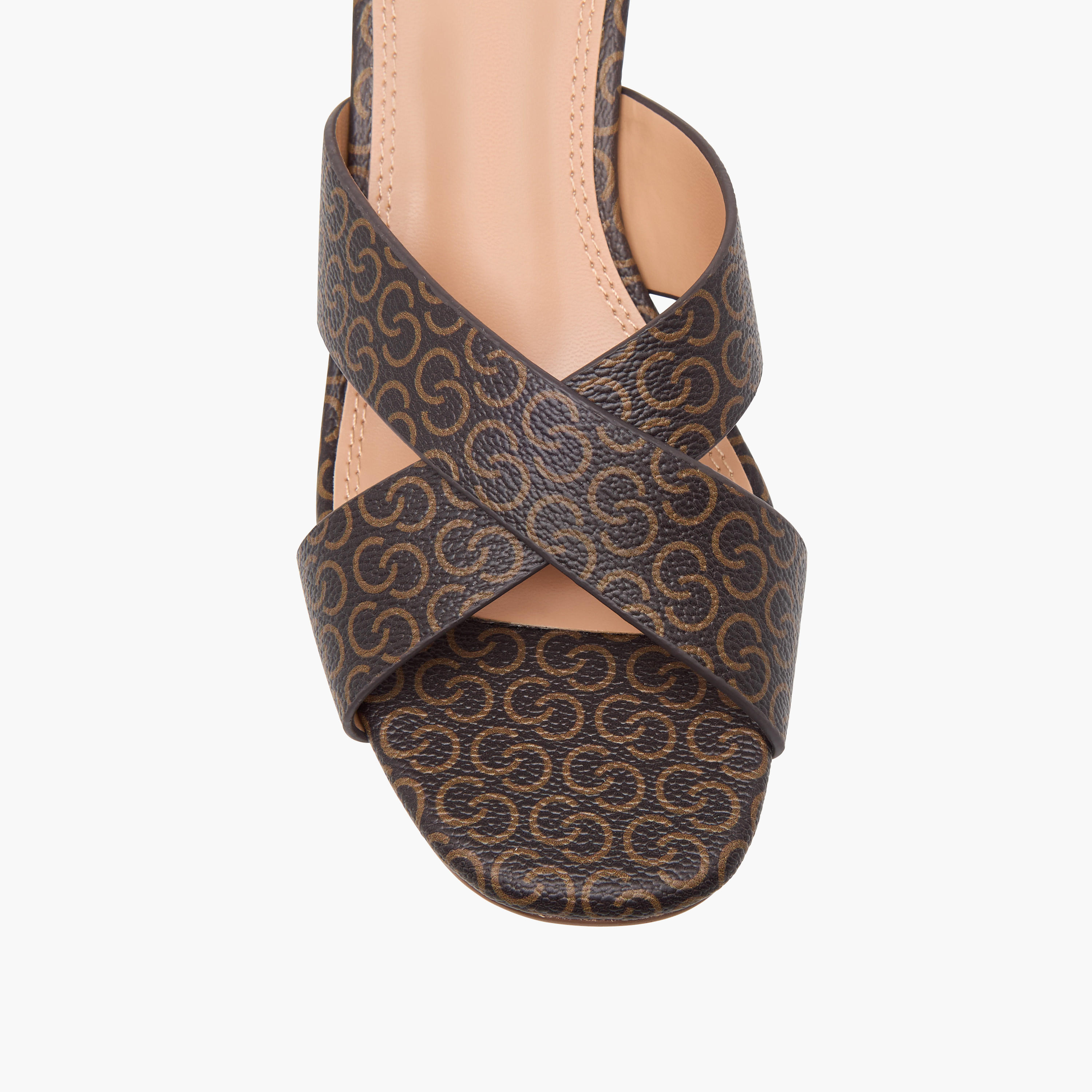 Celeste Women's Monogram Print Slip-On Sandals with Flared Heels-women-shoes-sandals-heeled-image-4