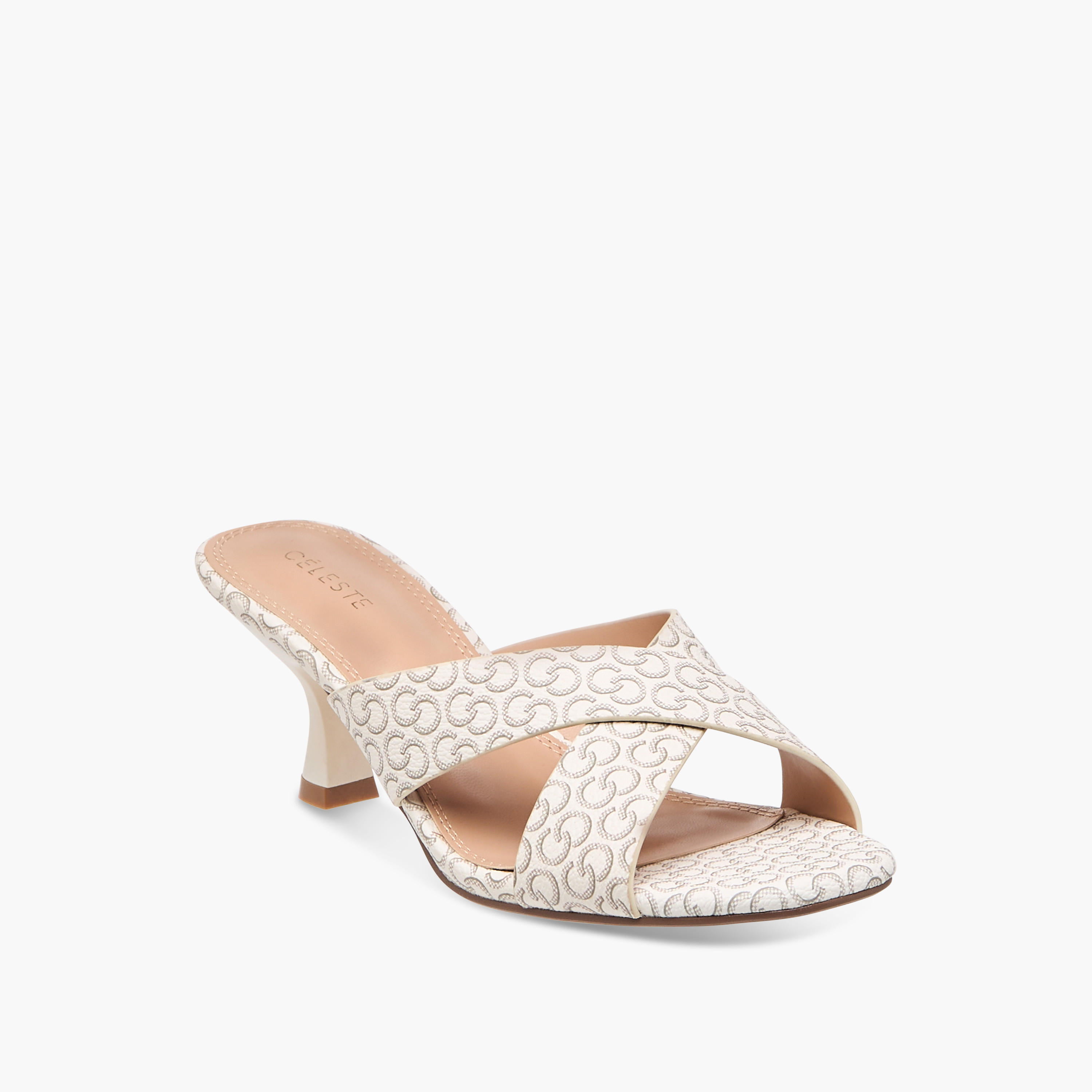 Celeste Women's Monogram Print Slip-On Sandals with Flared Heels-women-shoes-sandals-heeled-image-2