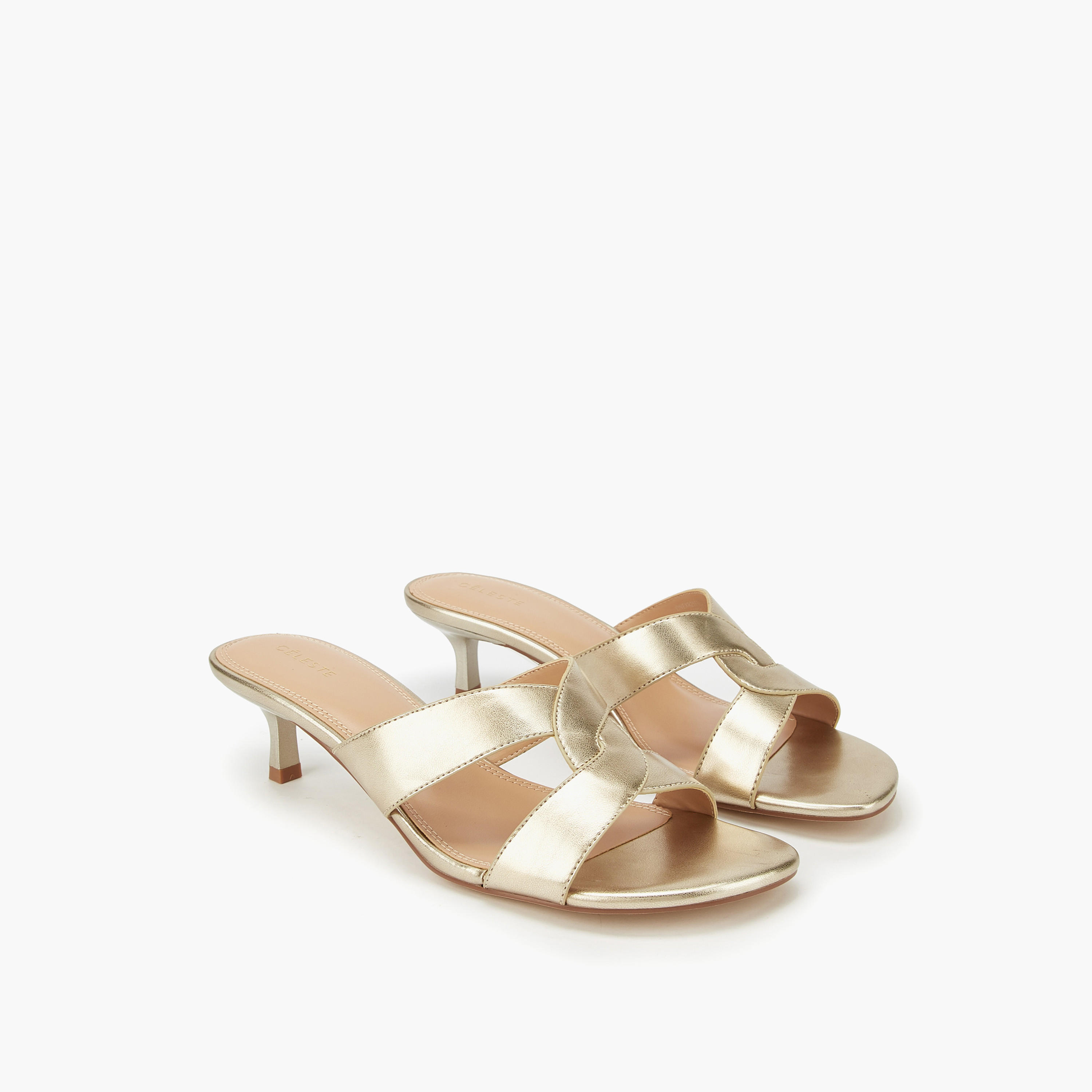 Celeste Women's Solid Slip-On Cross Strap Sandals with Kitten Heels-women-shoes-sandals-heeled-image-1