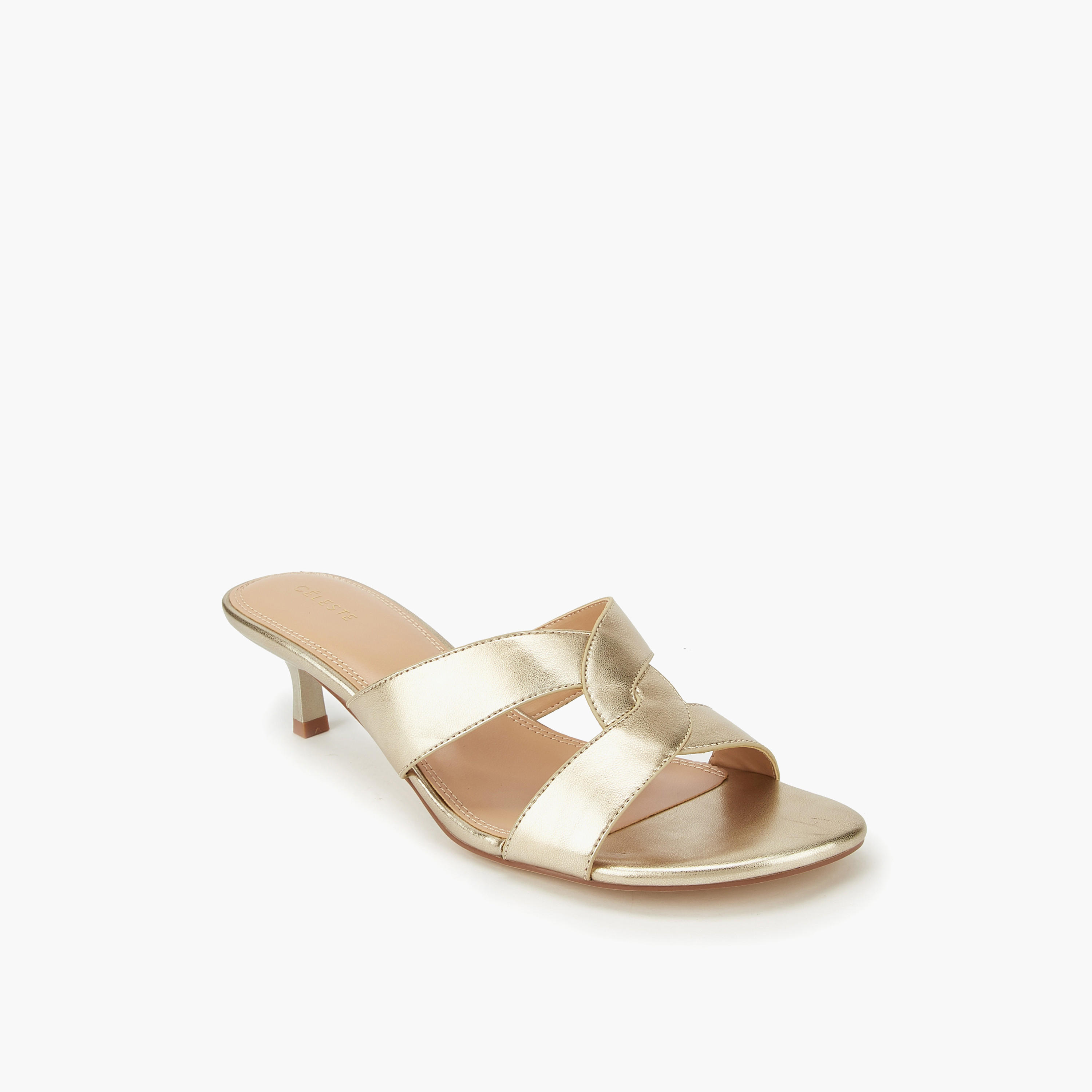 Celeste Women's Solid Slip-On Cross Strap Sandals with Kitten Heels-women-shoes-sandals-heeled-image-3