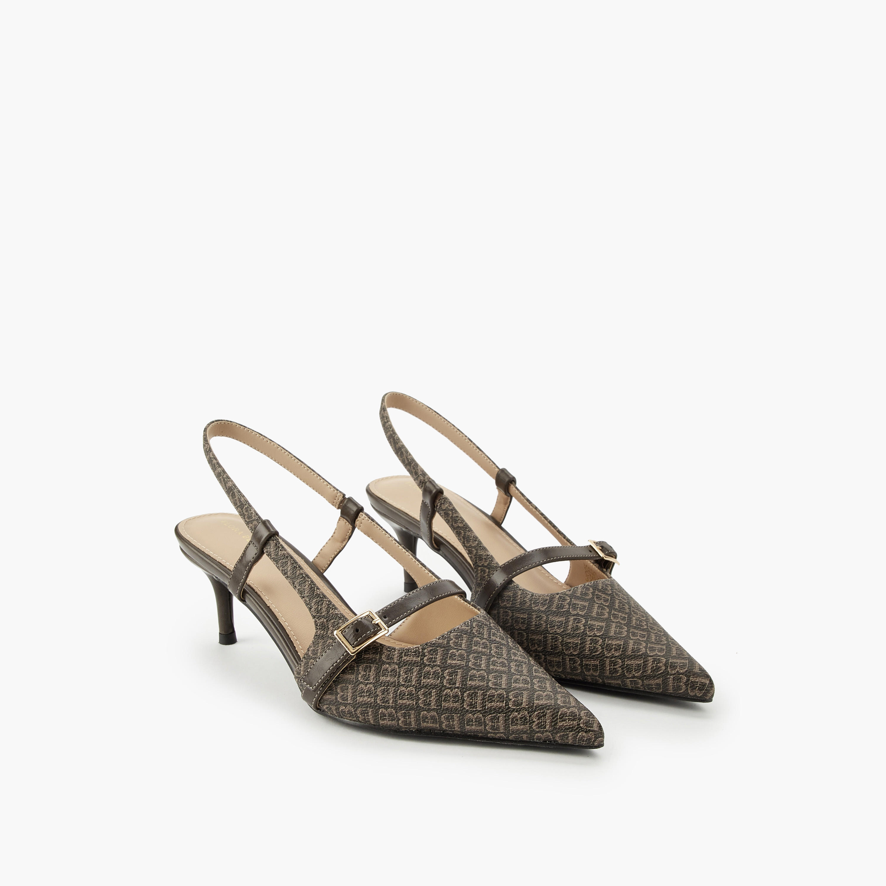 حذاء بطبعات مونوجرام وحزام خلفي من فلورا بيلا-women-shoes-heels-image-1