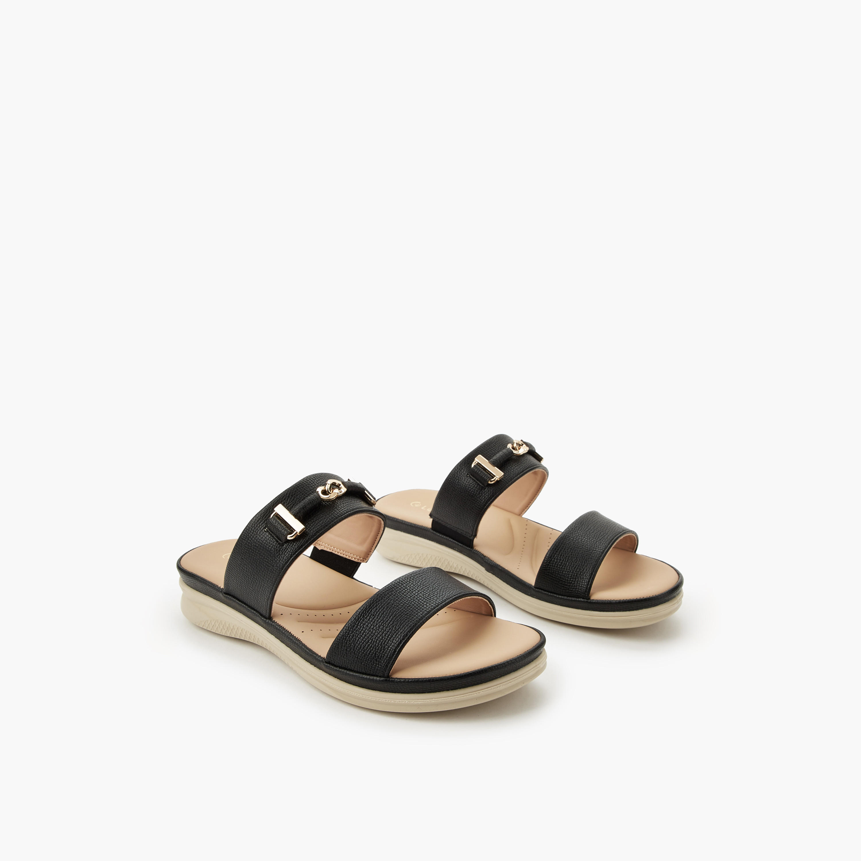 Le Confort Women Metallic Detail Slide Sandals-women-shoes-flats-sandals-image-1