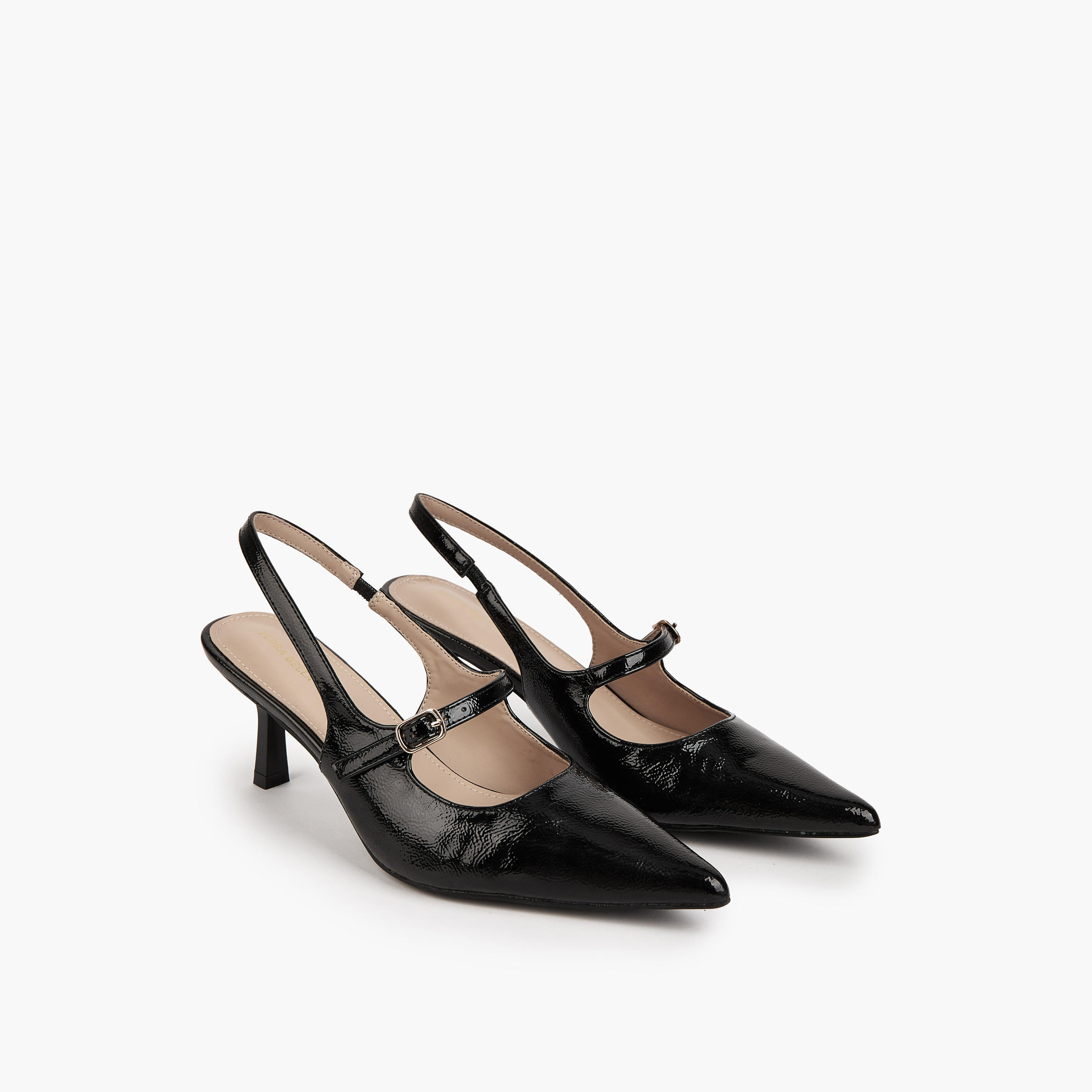 Flora Bella Buckle Accent Slingback Shoes with Flared Heels-women-shoes-heels-image-1