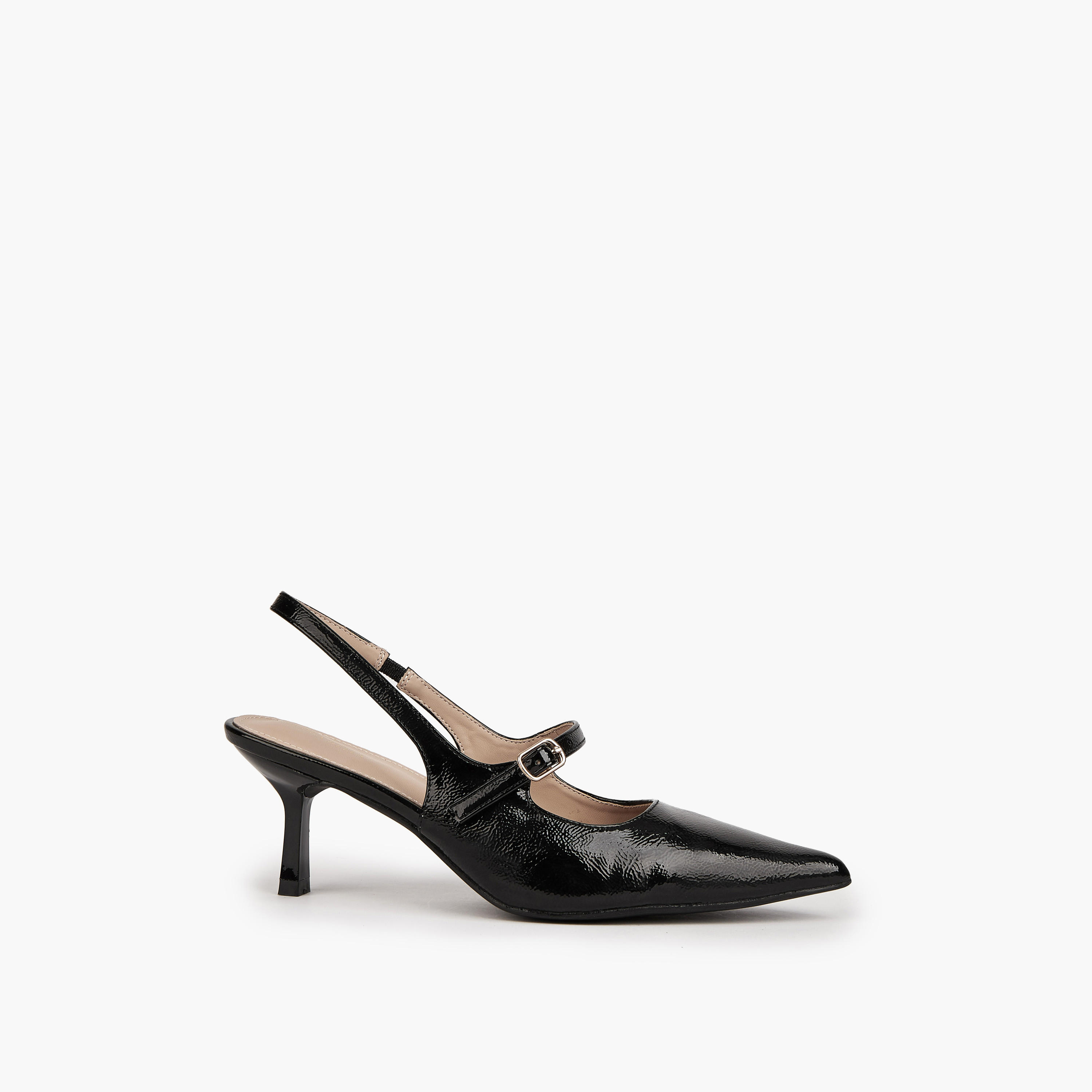 Flora Bella Buckle Accent Slingback Shoes with Flared Heels-women-shoes-heels-image-2