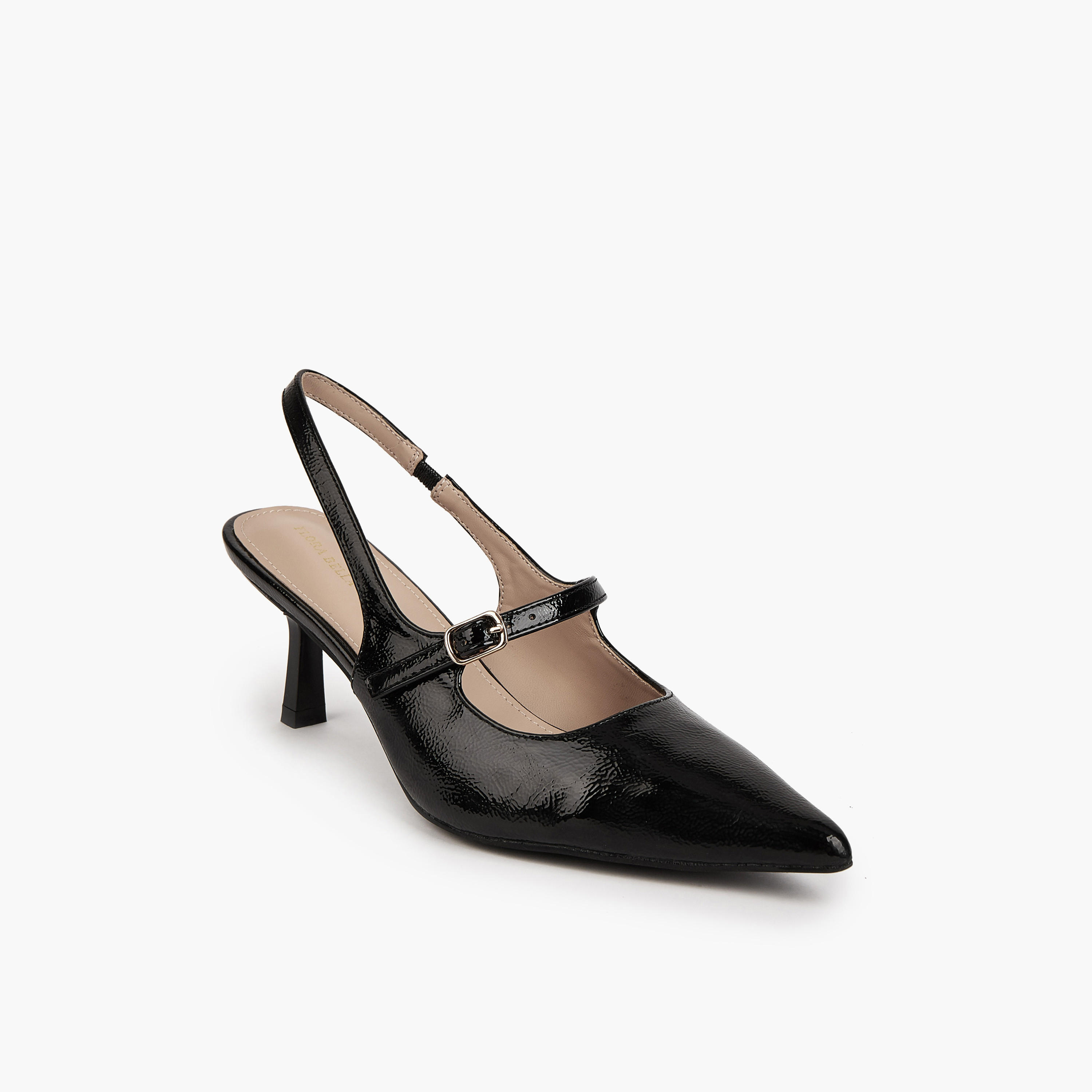 Flora Bella Buckle Accent Slingback Shoes with Flared Heels-women-shoes-heels-image-3