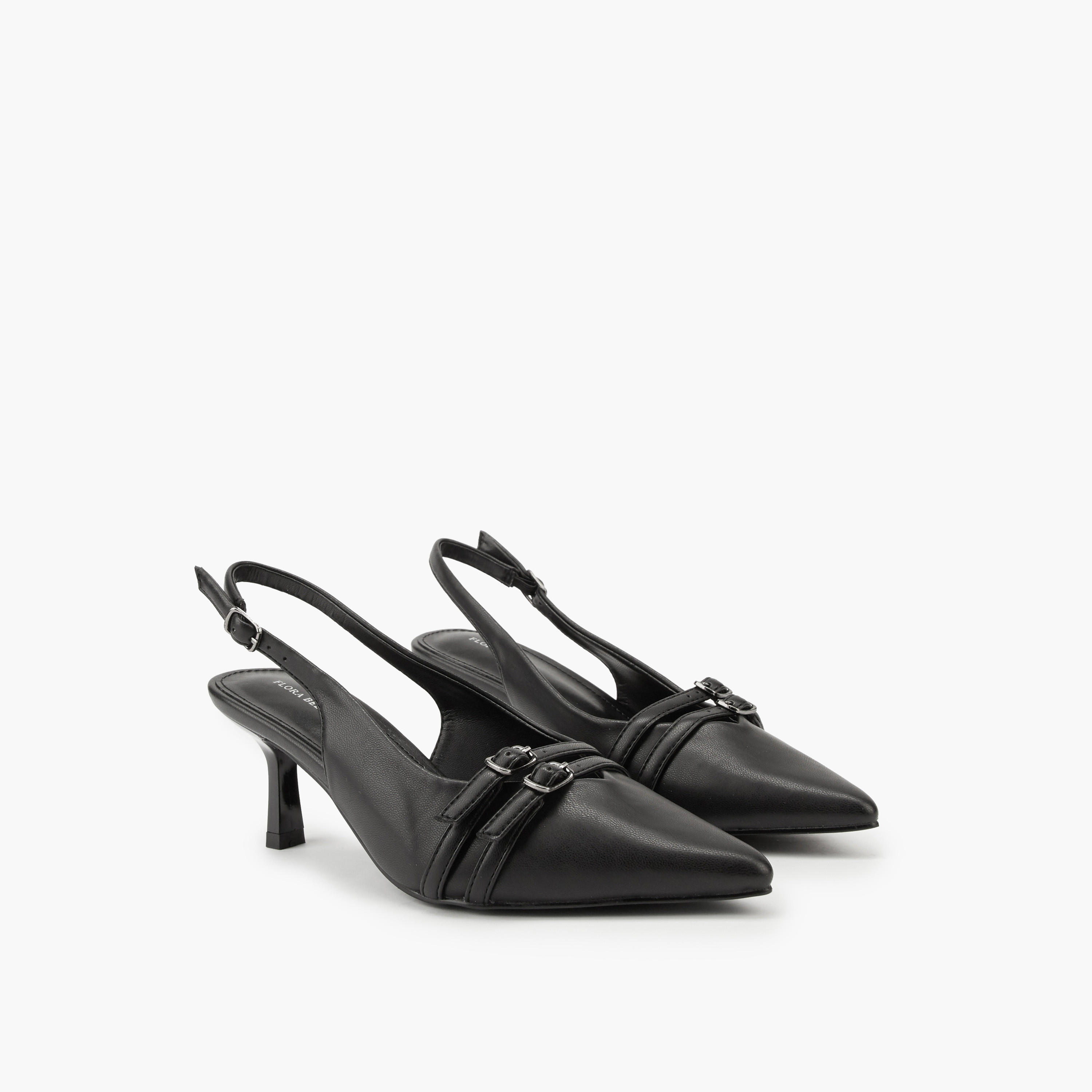 Flora Bella Buckle Accent Shoes with Flared Heels-women-shoes-heels-image-1