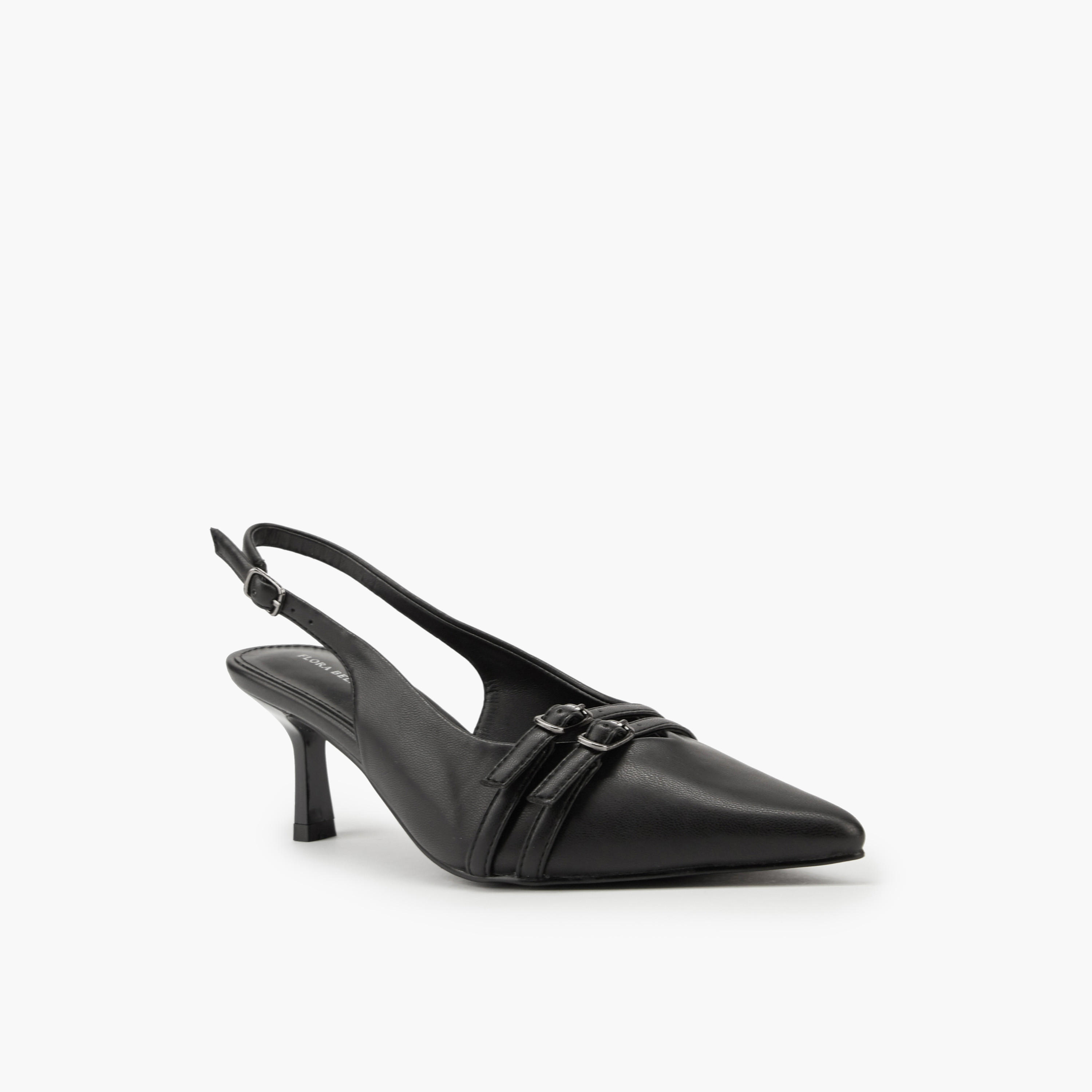 Flora Bella Buckle Accent Shoes with Flared Heels-women-shoes-heels-image-2