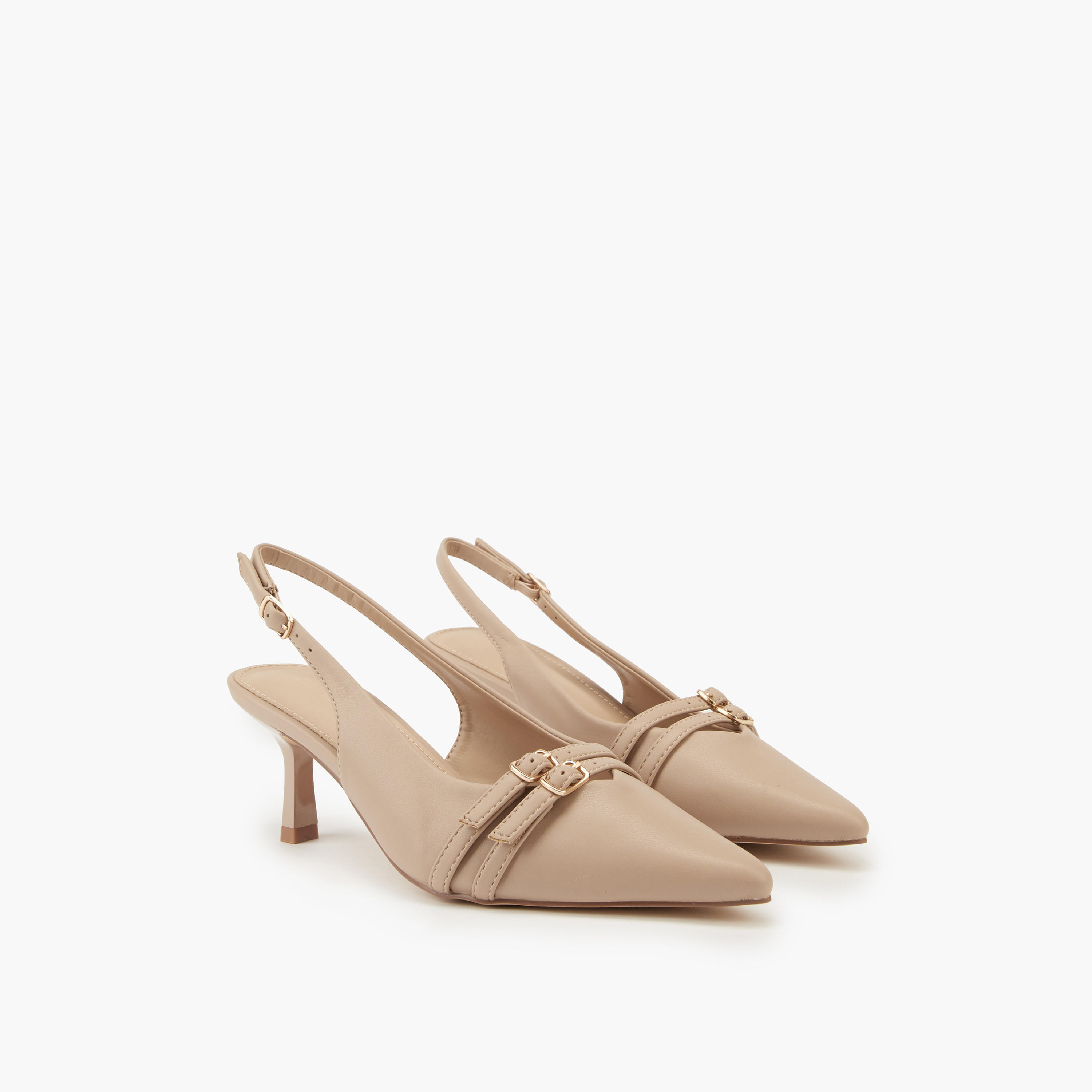Flora Bella Buckle Accent Shoes with Flared Heels-women-shoes-heels-image-1