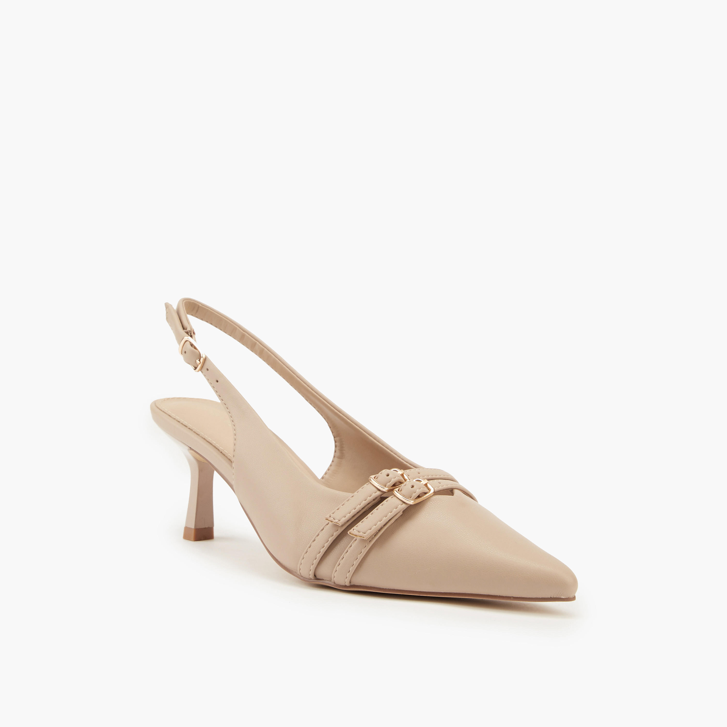 Flora Bella Buckle Accent Shoes with Flared Heels-women-shoes-heels-image-2