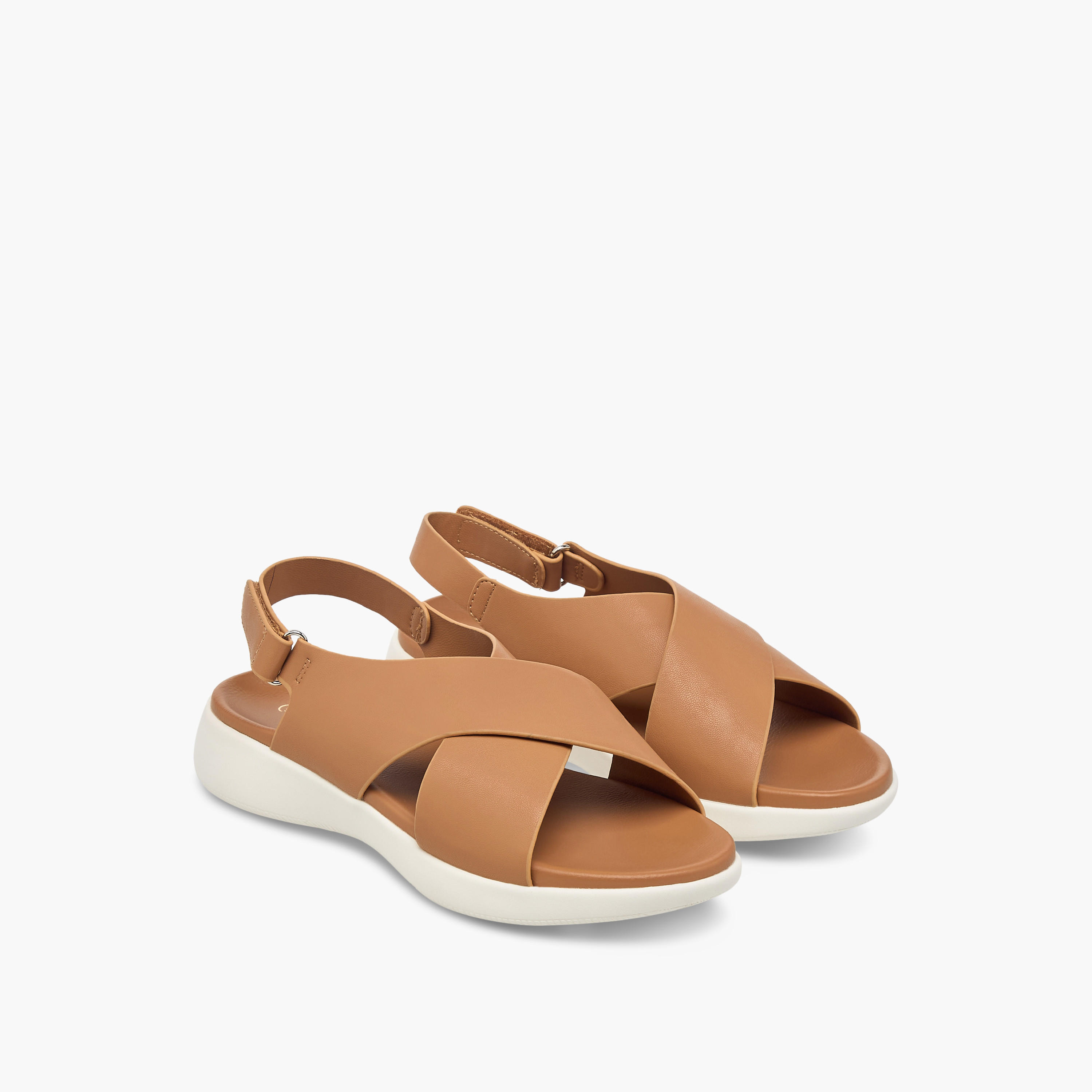 Le Confort Solid Cross Strap Comfort Sandals with Hook and Loop Closure-women-shoes-flats-sandals-image-1